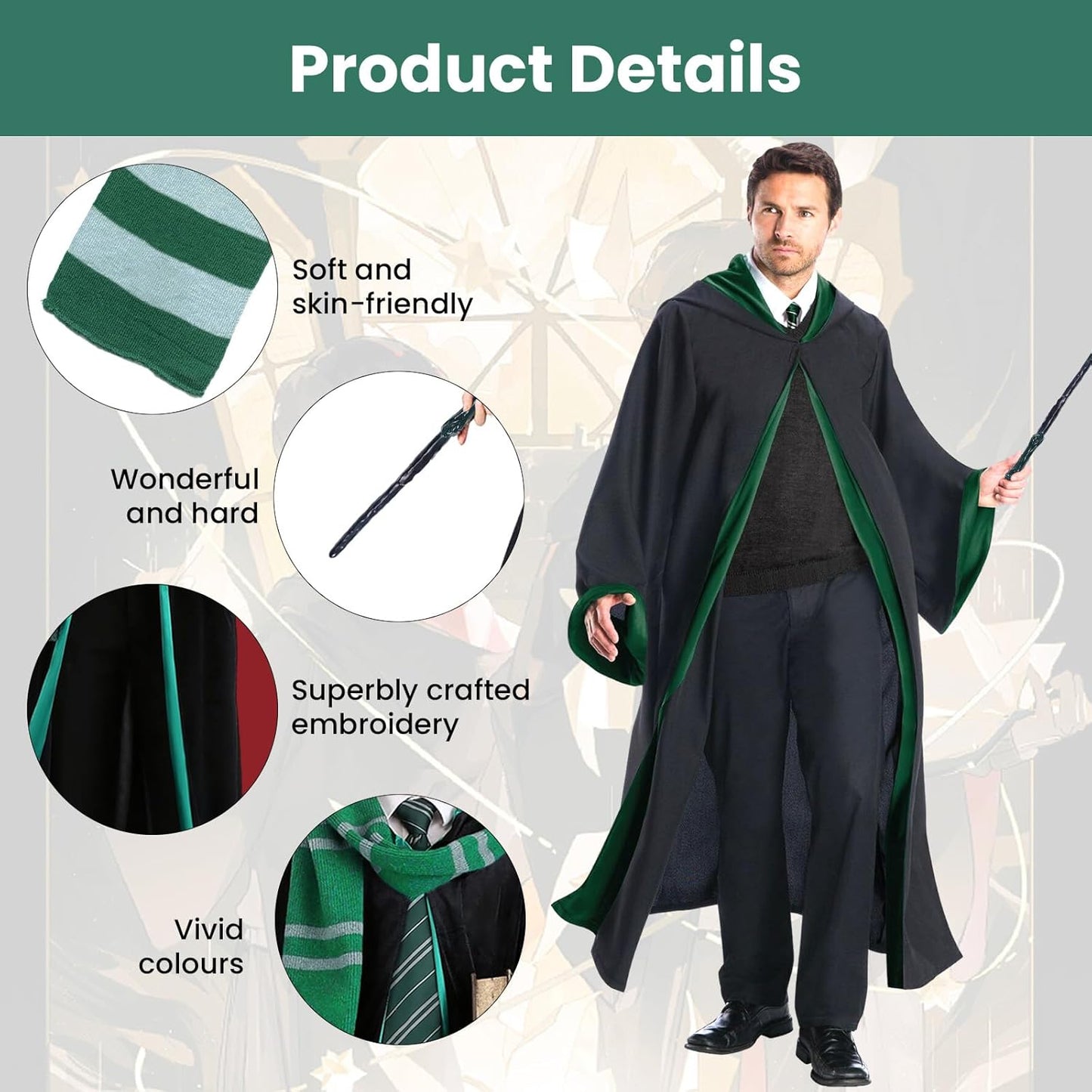 Zauberer Cosplay Kostüm für Erwachsene, Grün M