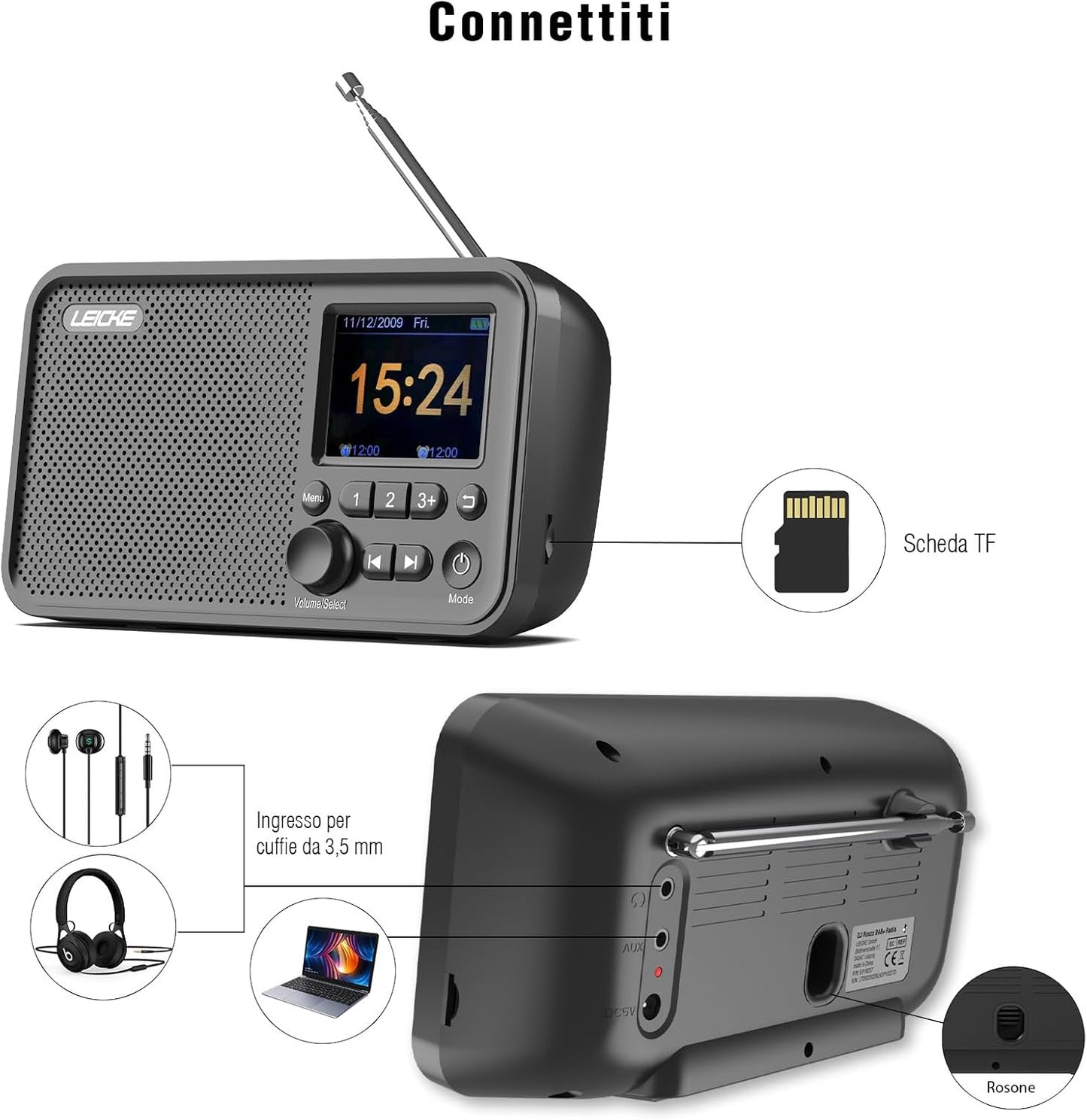 Tragbares DAB+ Radio mit Bluetooth 5.0, 4000mAh Akku