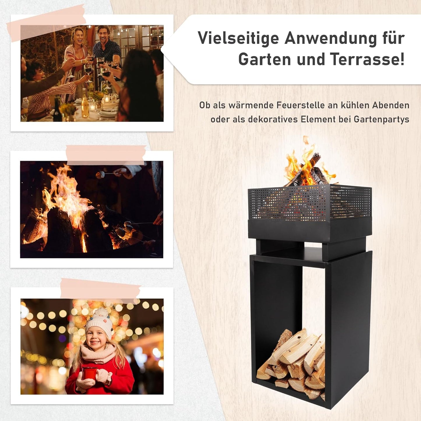 Feuerkorb mit Holzlager, Feuerkorb mit Holzlager