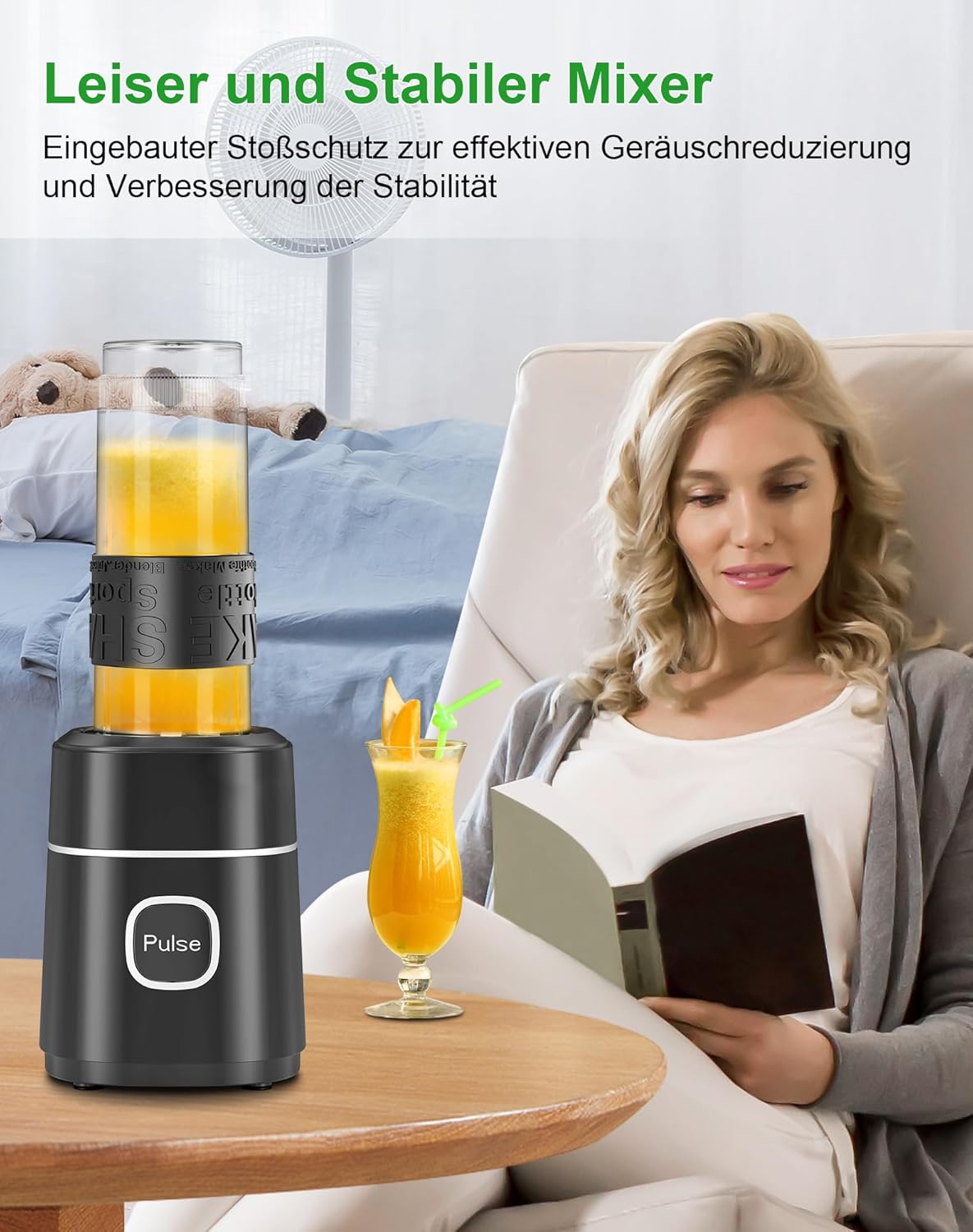 Mini Standmixer mit 4-Klingen-System, Schwarz