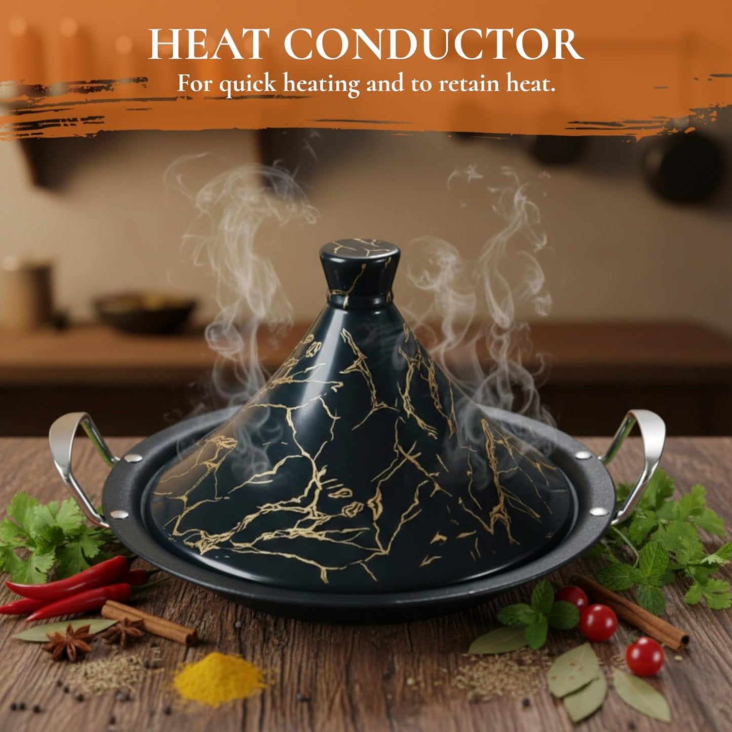 Tajine-Schmortopf mit Keramikdeckel, Schwarz 34 cm