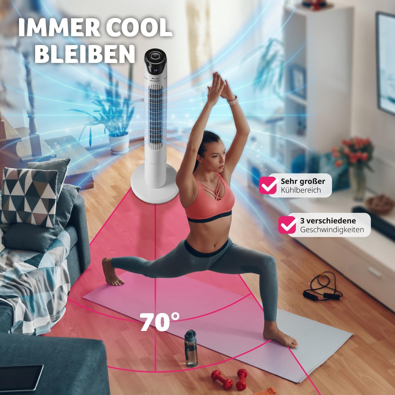 Turmventilator mit Fernbedienung und Timer, 31 x 110 cm