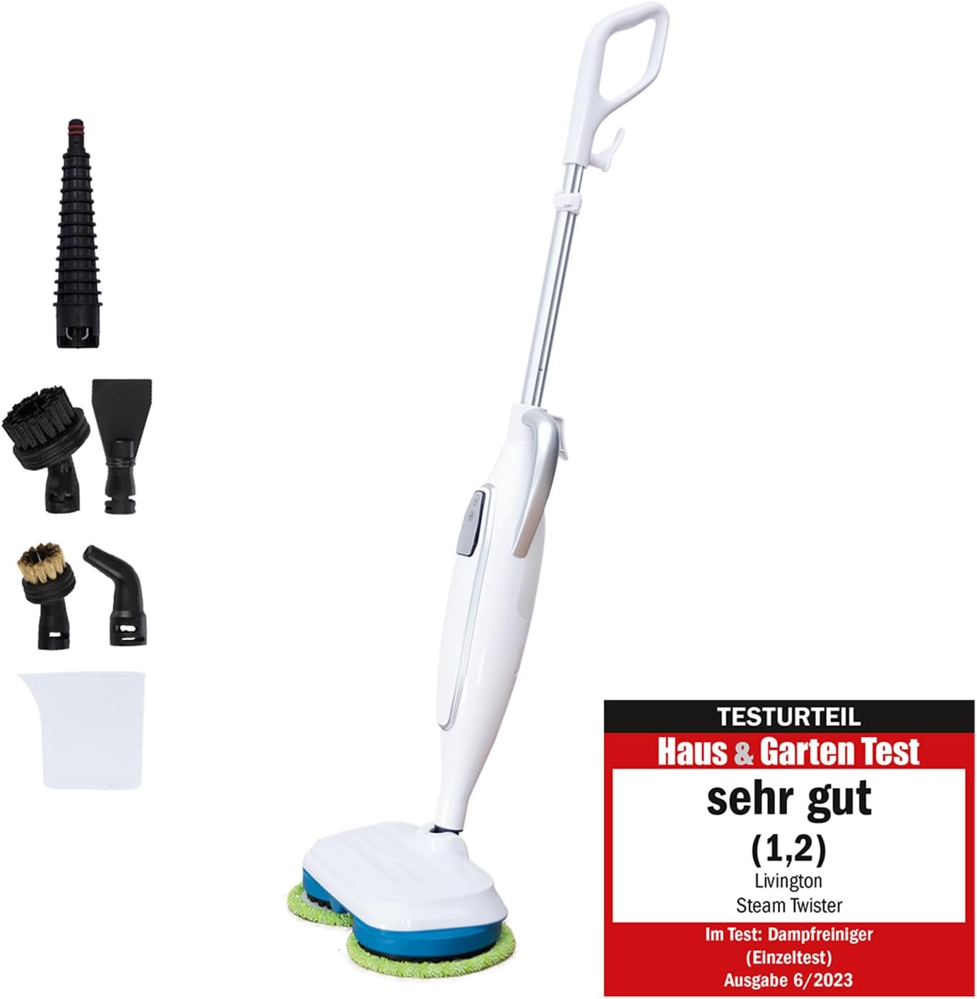 Steam Twister - Rotierender Dampfreiniger mit Zubehör-Set, Steam Twister weiss