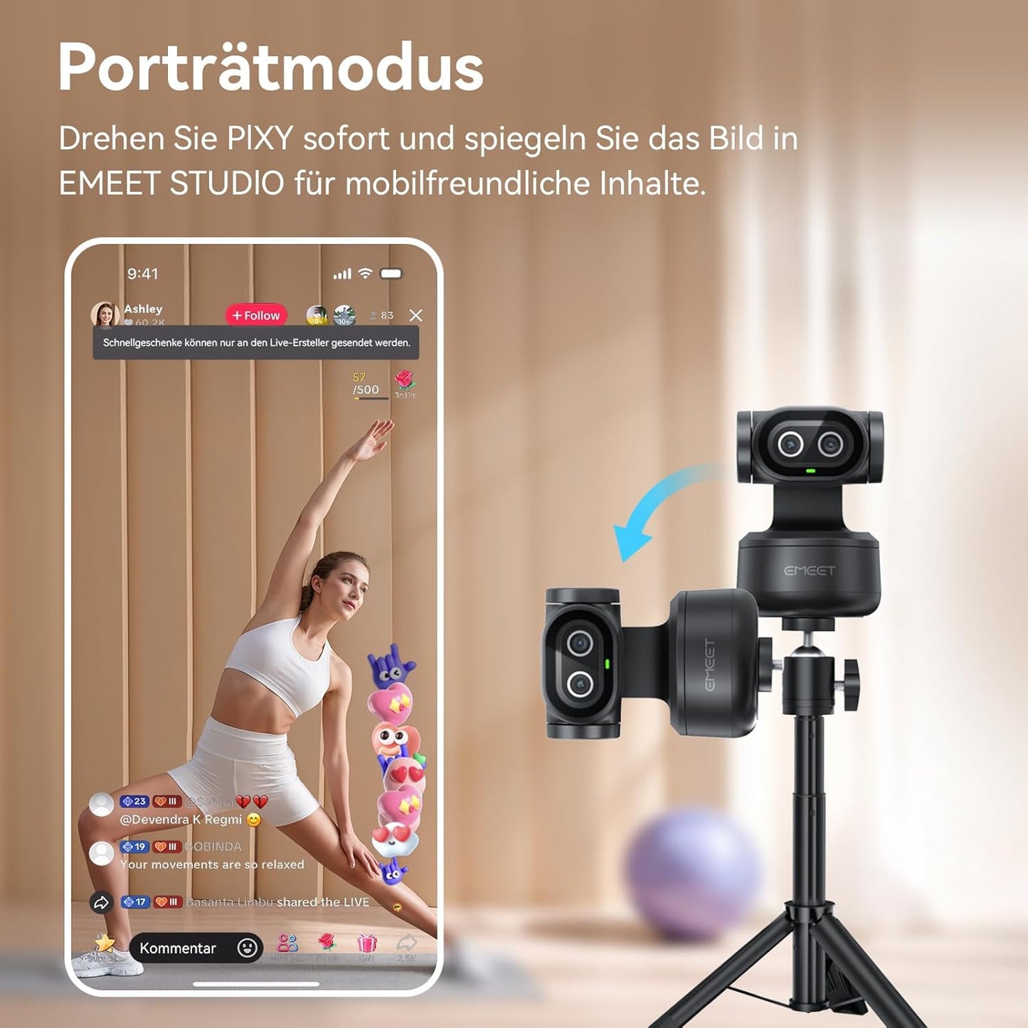 Pixy Dual-Kamera KI Webcam 4K mit Stativ & AI-Tracking, Pixy Kit