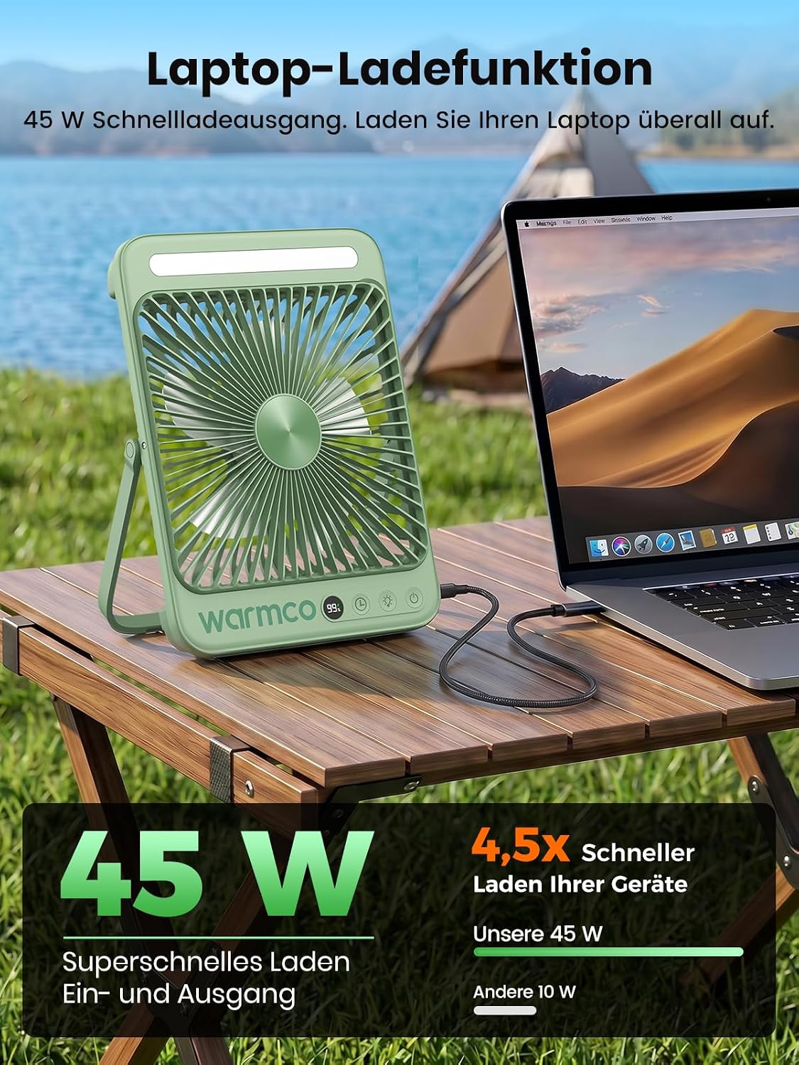 Camping-Ventilator, Grün 45W