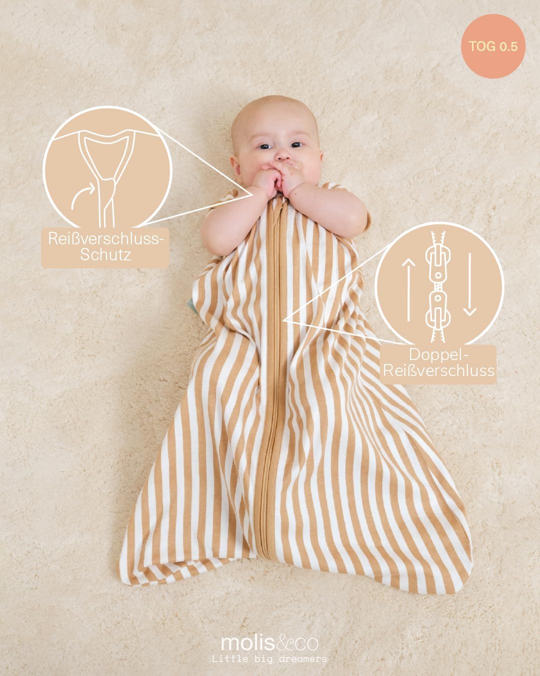 Babysommerschlafsack für Neugeborene, Sand Stripes 0 Monate