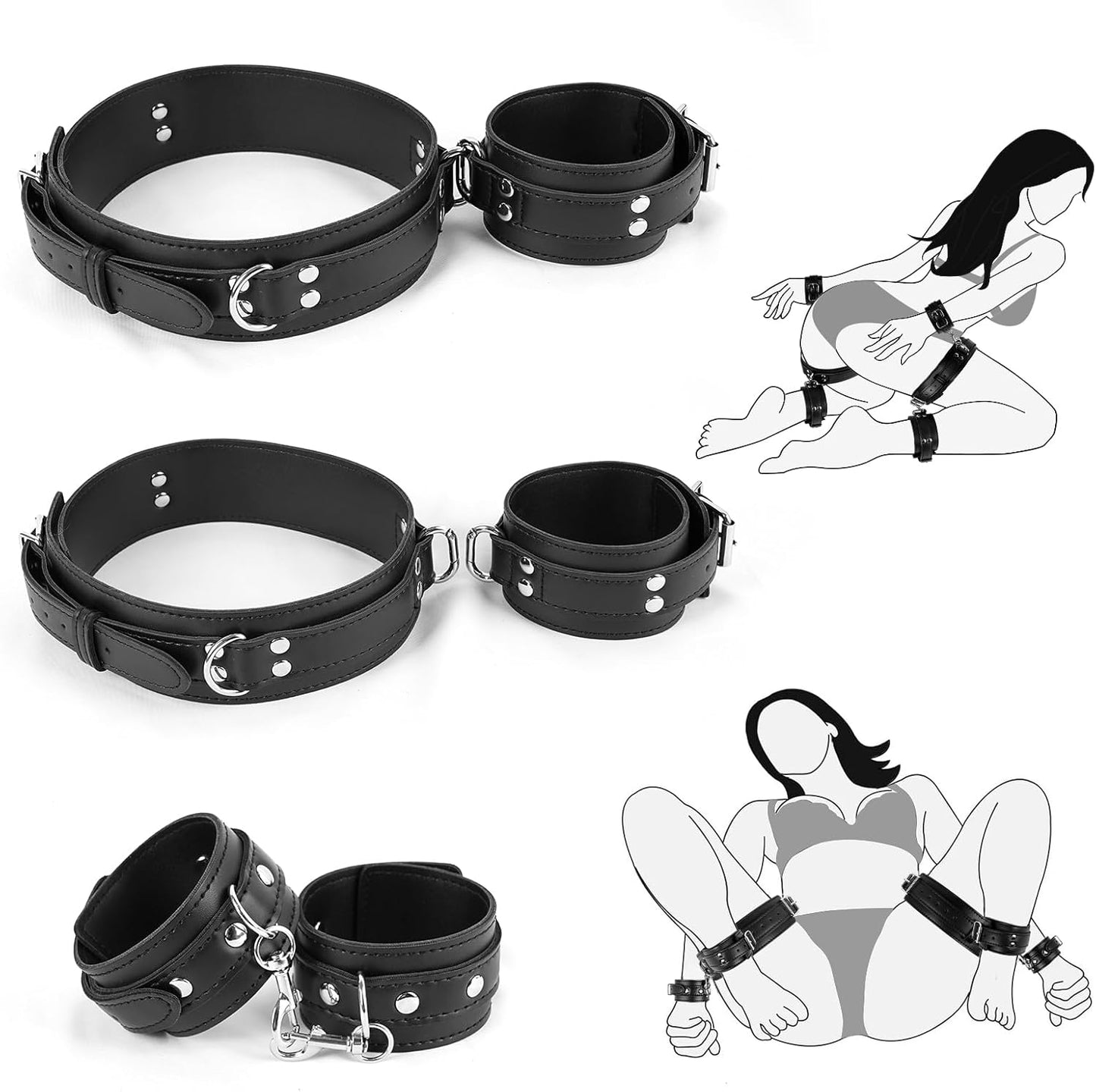 Bondage Fesseln-Set für Handgelenke und Oberschenkel, Dark