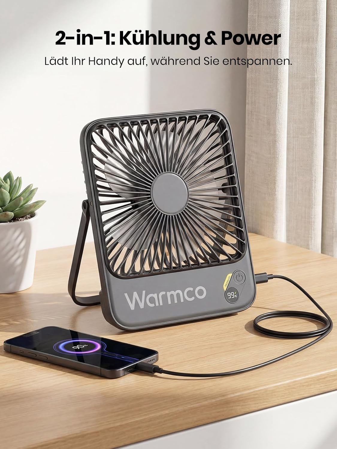 Tragbarer Akku-Tischventilator, Schwarz