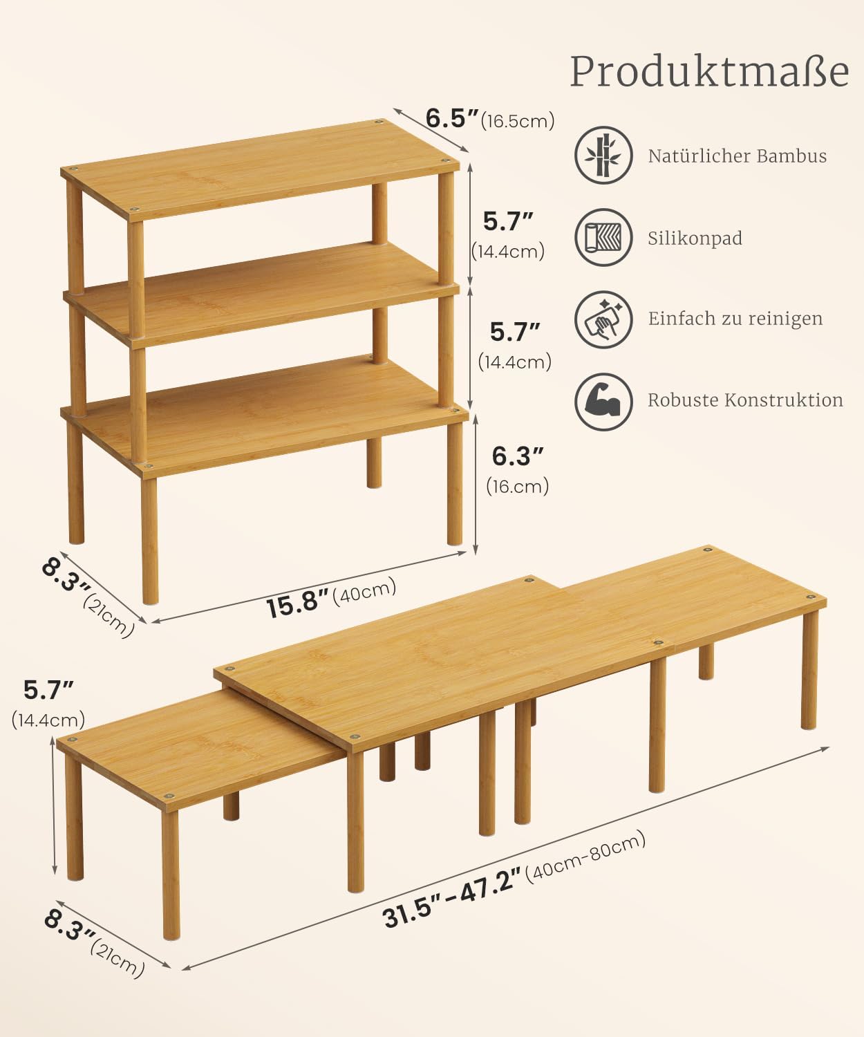 Bambus Schrank-Organizer, Braun Grossformat