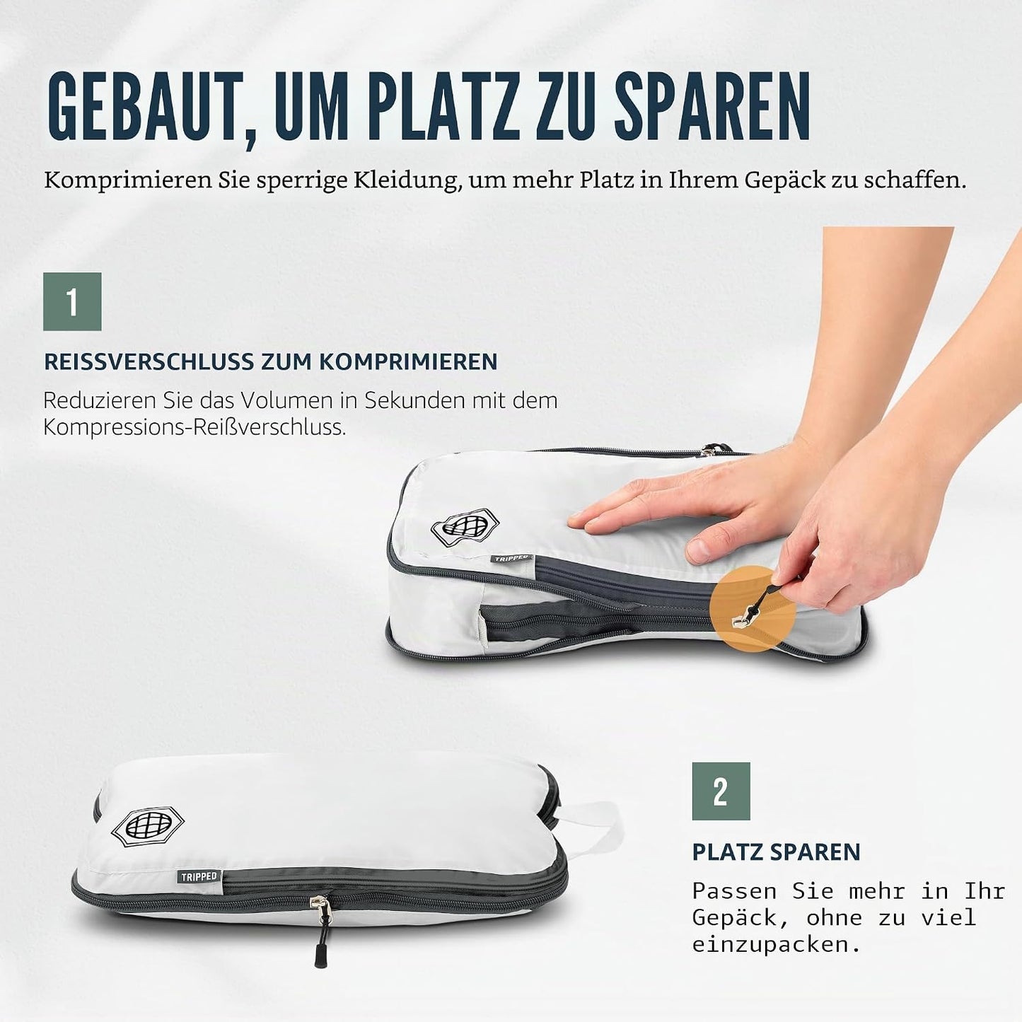 Kompressions-Verpackungswürfel-Set, Weiss/Grau