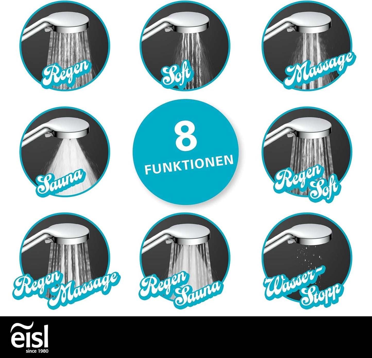 Handbrause mit 8 Strahlarten, wassersparend, Handbrause Storm