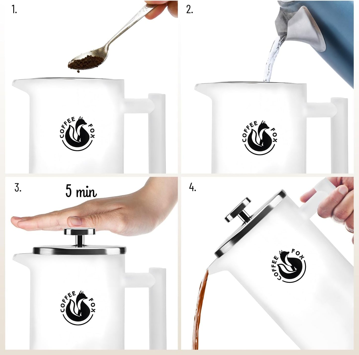 Doppelwandige French Press, 350 ml Weiß