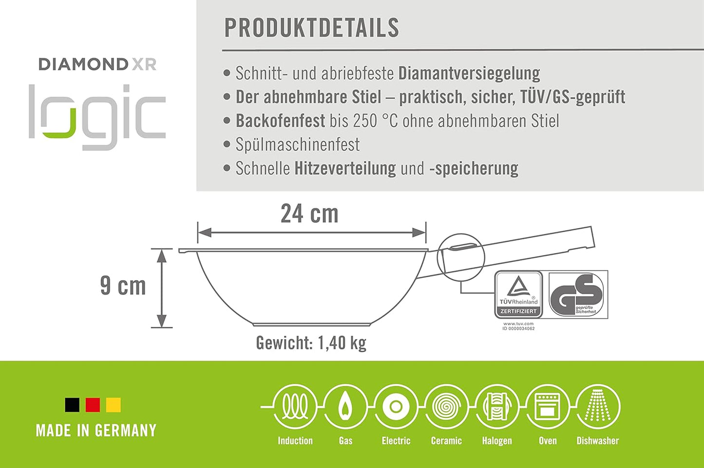 Diamond Logic XR Pro Wokpfanne, 24 cm x 24 cm, 6 cm hoch