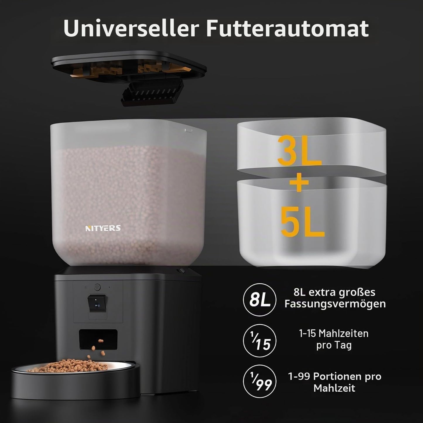 Automatischer Futterspender mit Kamera & WLAN, Schwarz Eine Schüssel, WLAN und Kamera