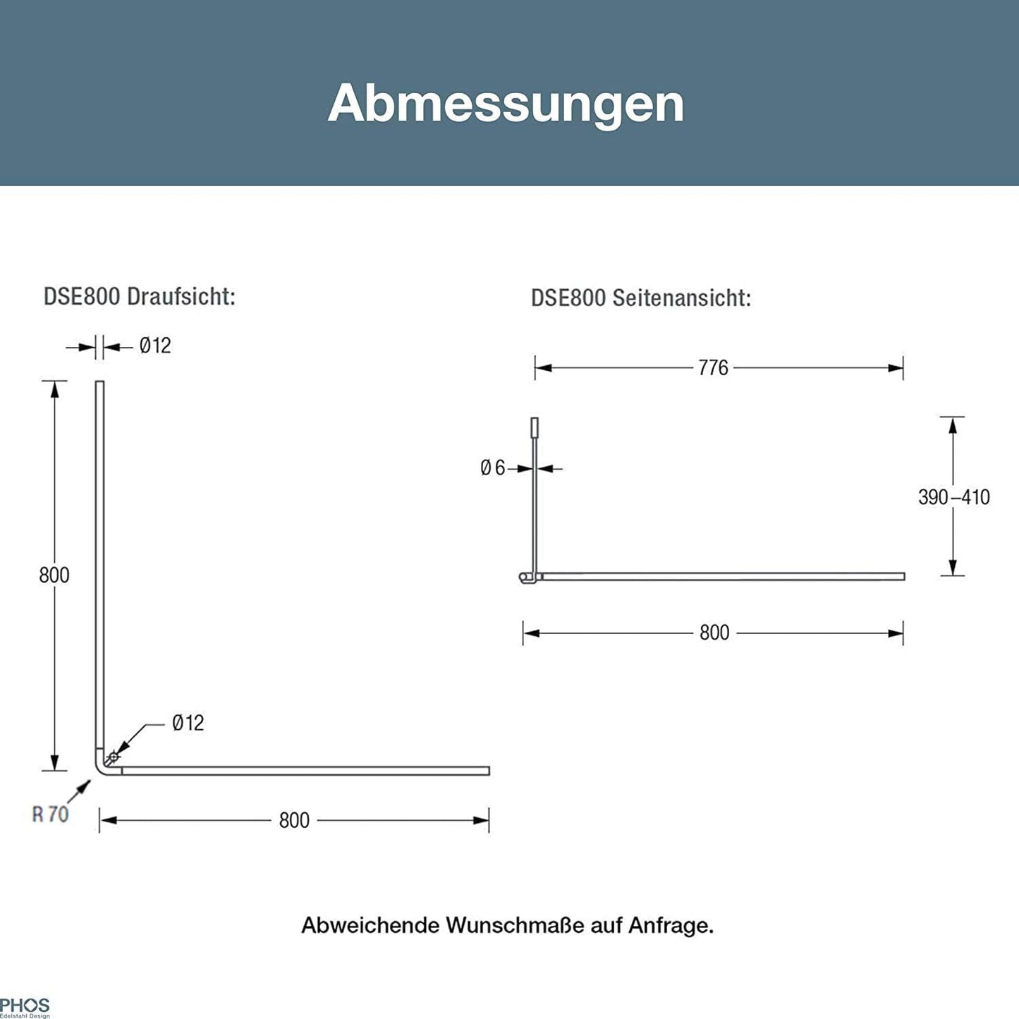Duschvorhangstange L-Form, L-Form 80 x 80 cm