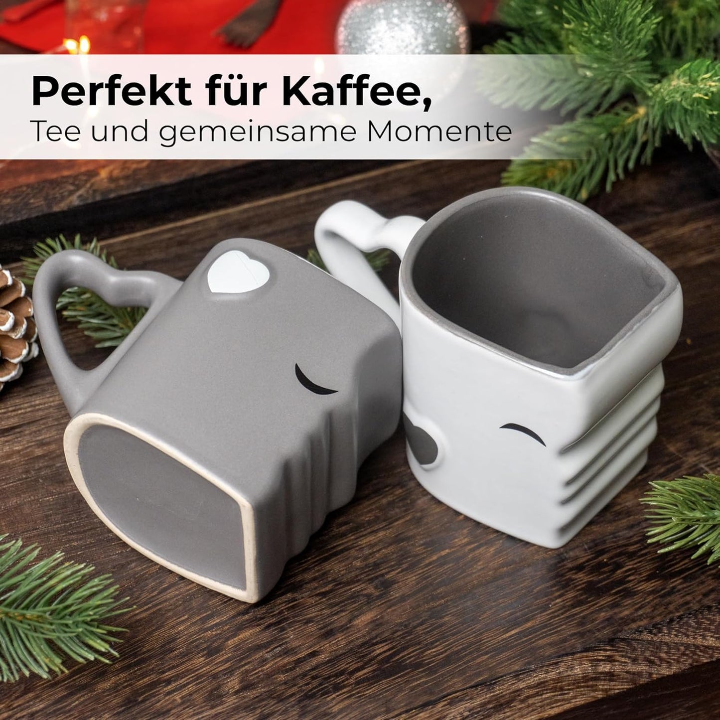 Küssende Kaffeetassen für Paare & Romantiker, Grau