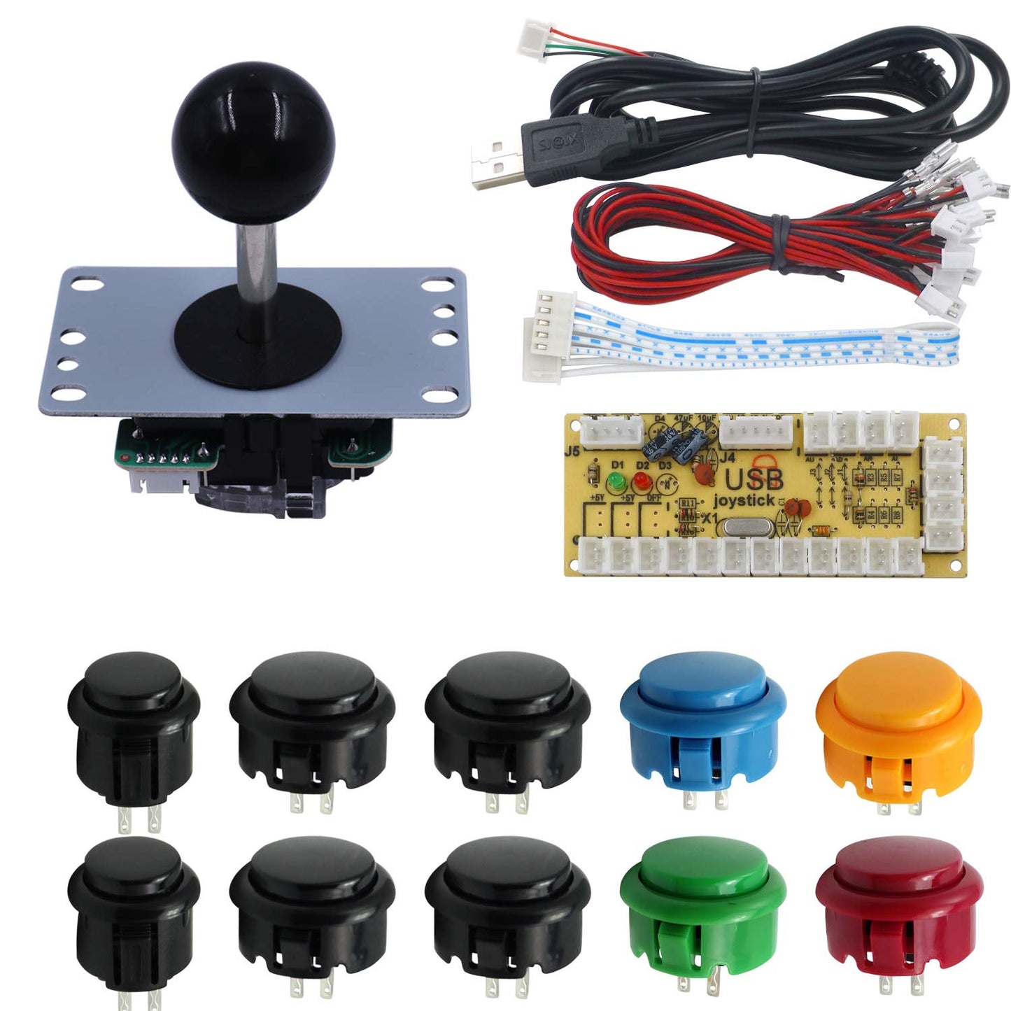 Arcade Spiel-Button- und Joystick-Set für Raspberry Pi, Mix Black