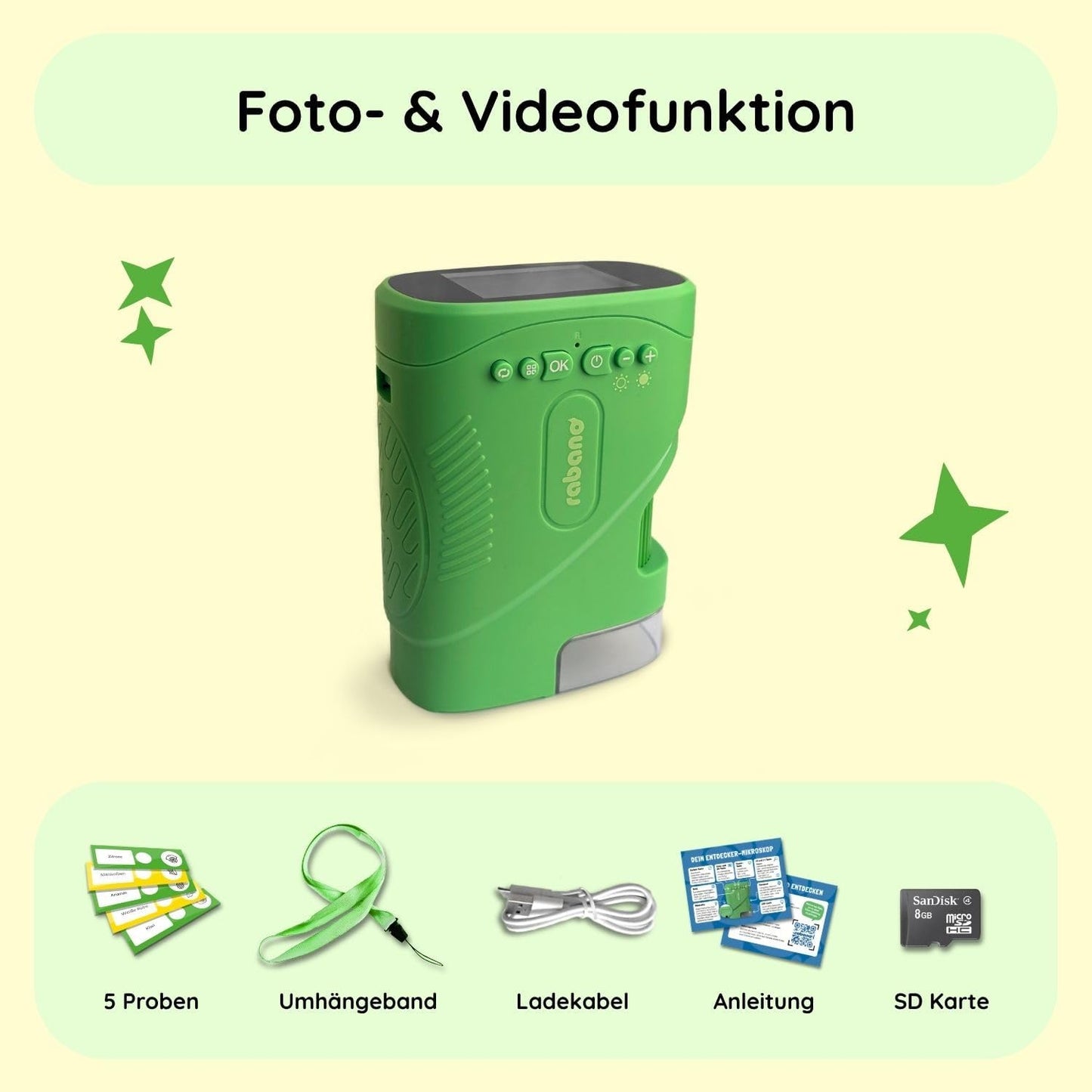 Tragbares Kinder-Digitalmikroskop mit HD-Bildschirm, grün