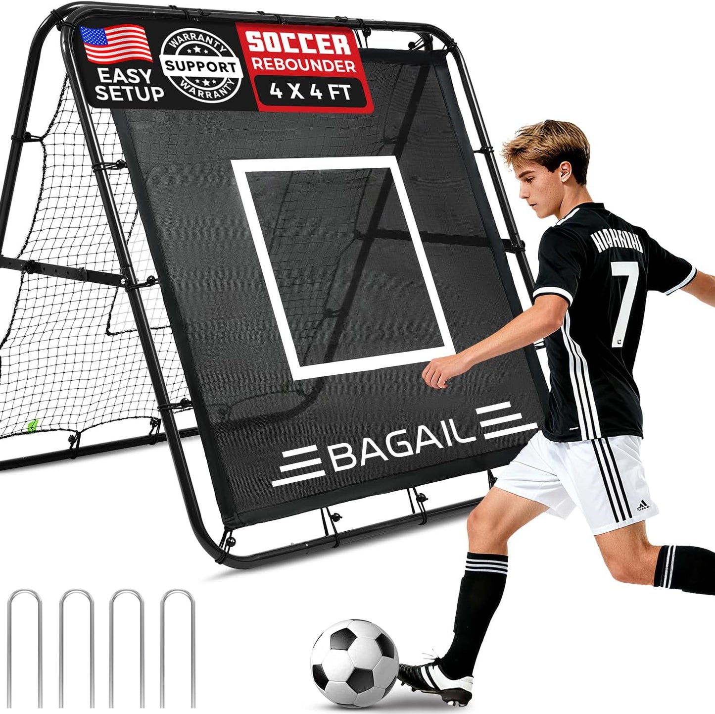 Doppelseitiges Rebounder-Netz für Fussballtraining, Schwarz + Schwarz