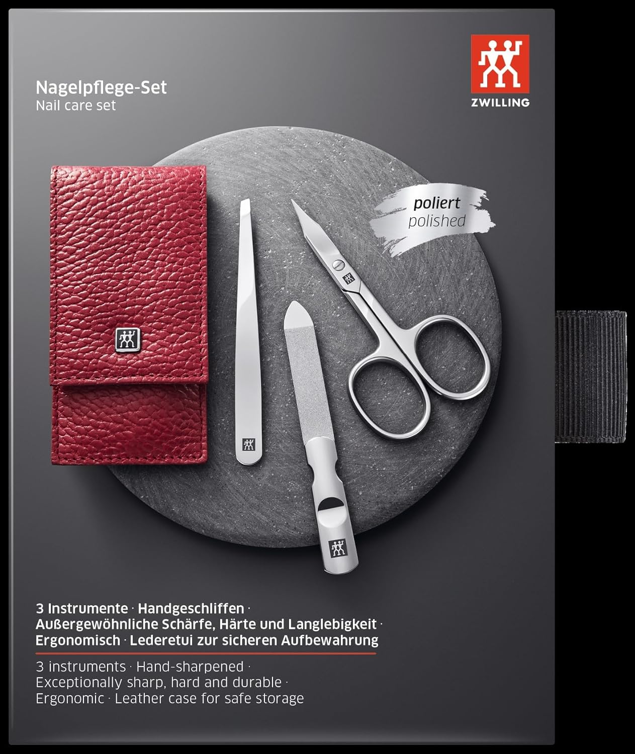 3-teiliges Maniküre Set, Rot, Nagelschere
