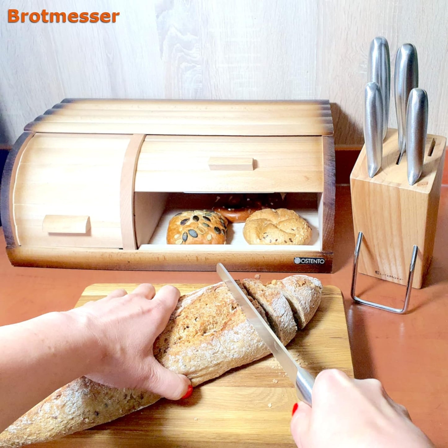 Küchenmesser Set, Edelstahl und Holz