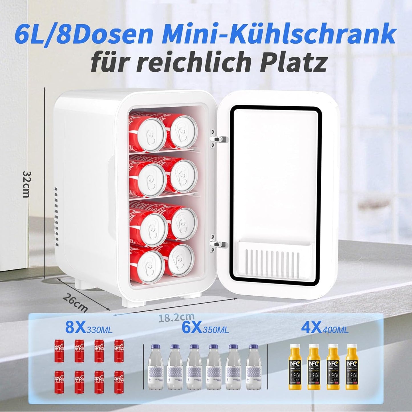 Mini-Kühlschrank, 6 Liter, Weiss