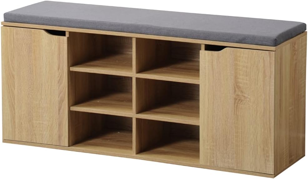 Schuhschrank mit Sitzkissen, Faserplatte, Braun