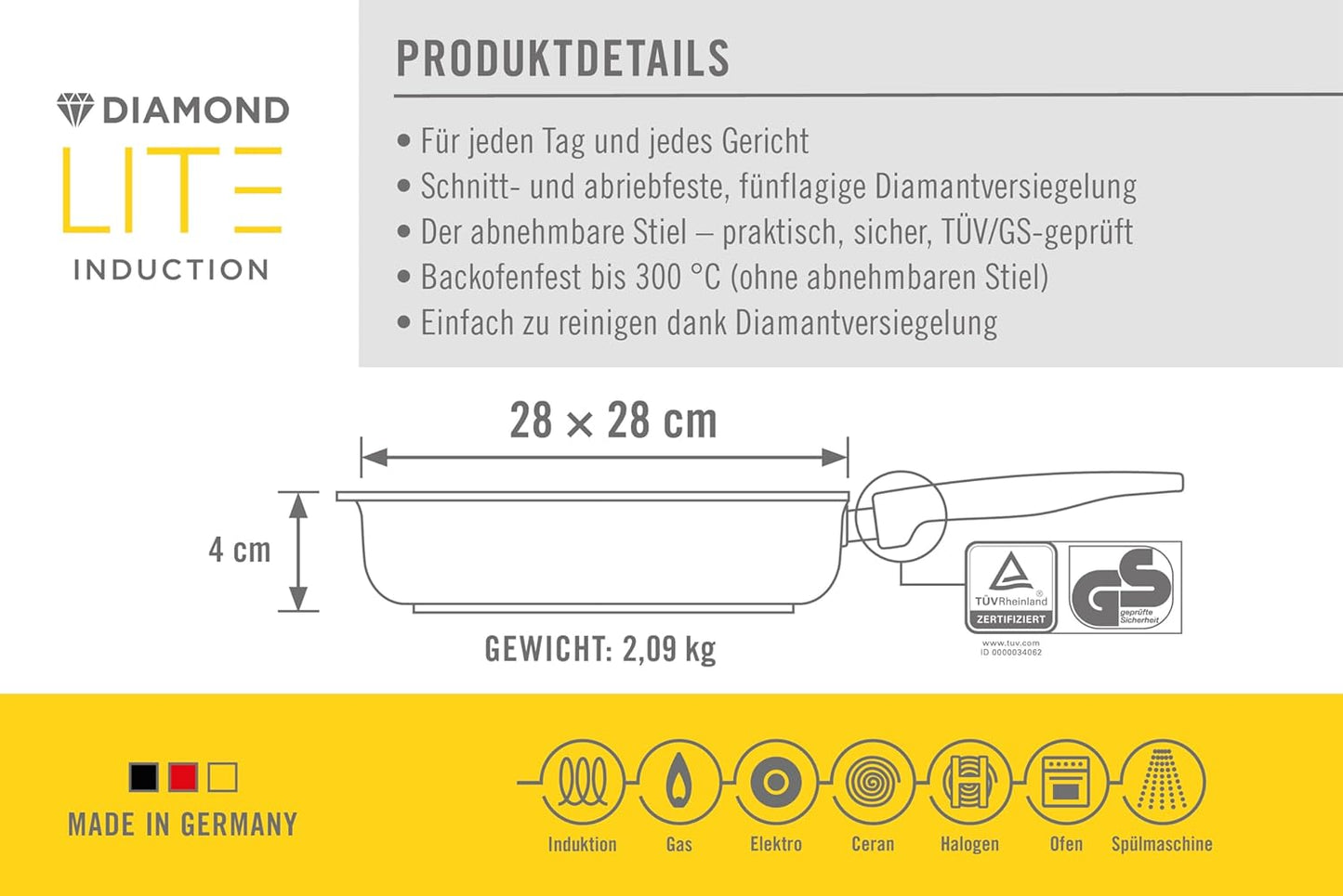 Grillpfanne Diamond Lite, 28x28 cm, 4 cm hoch