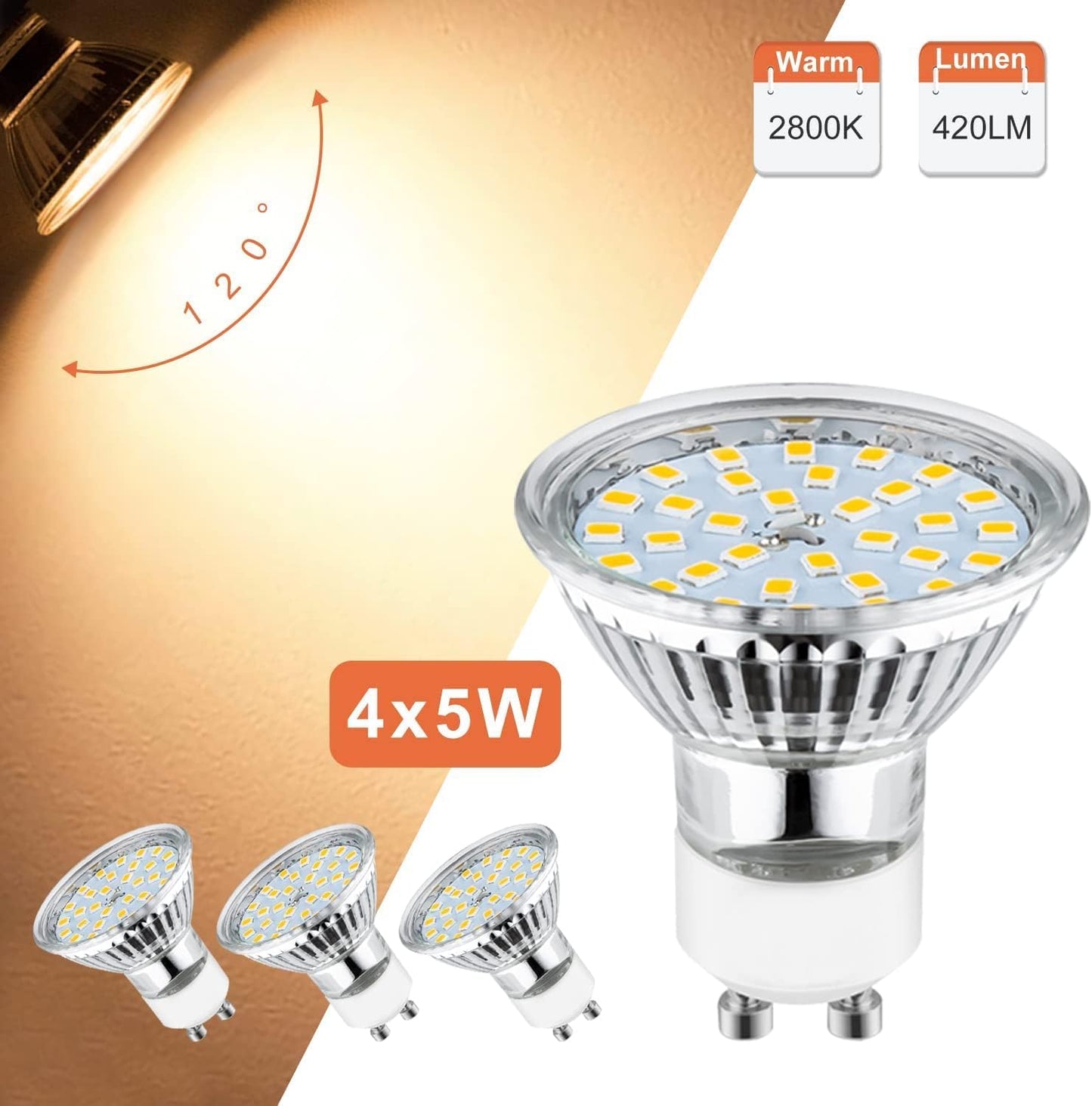 LED Deckenleuchte, 5W 4 Flammig Matt Nickel 2800k Warmweiss