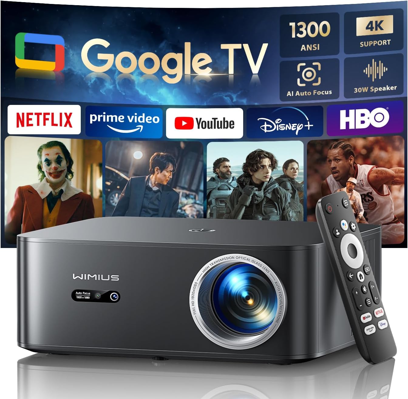 4K Beamer K13 mit Autofokus und Google TV, Schwarz