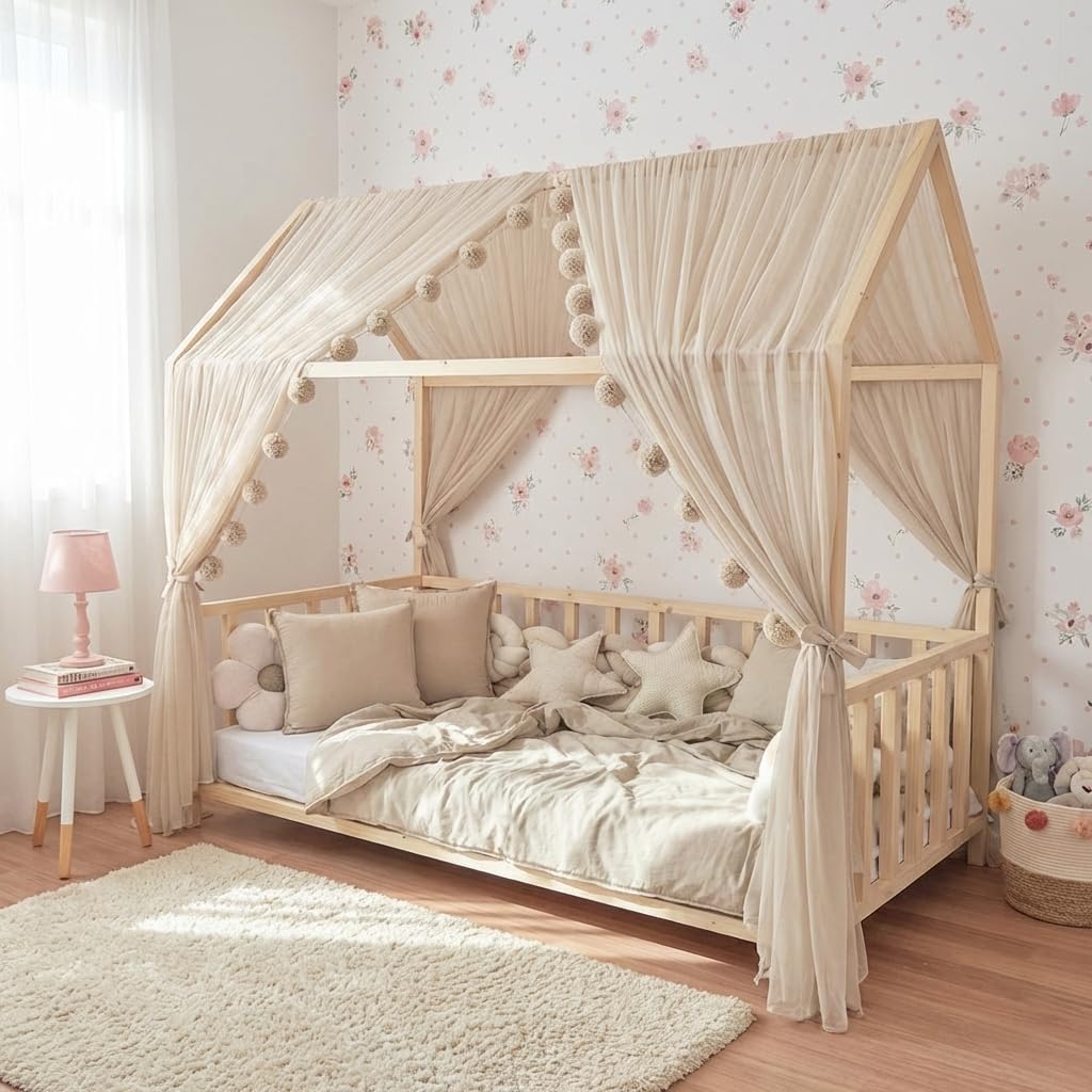 Betthimmel für Hausbett, Beige 380cm, ohne Pompomgirlande
