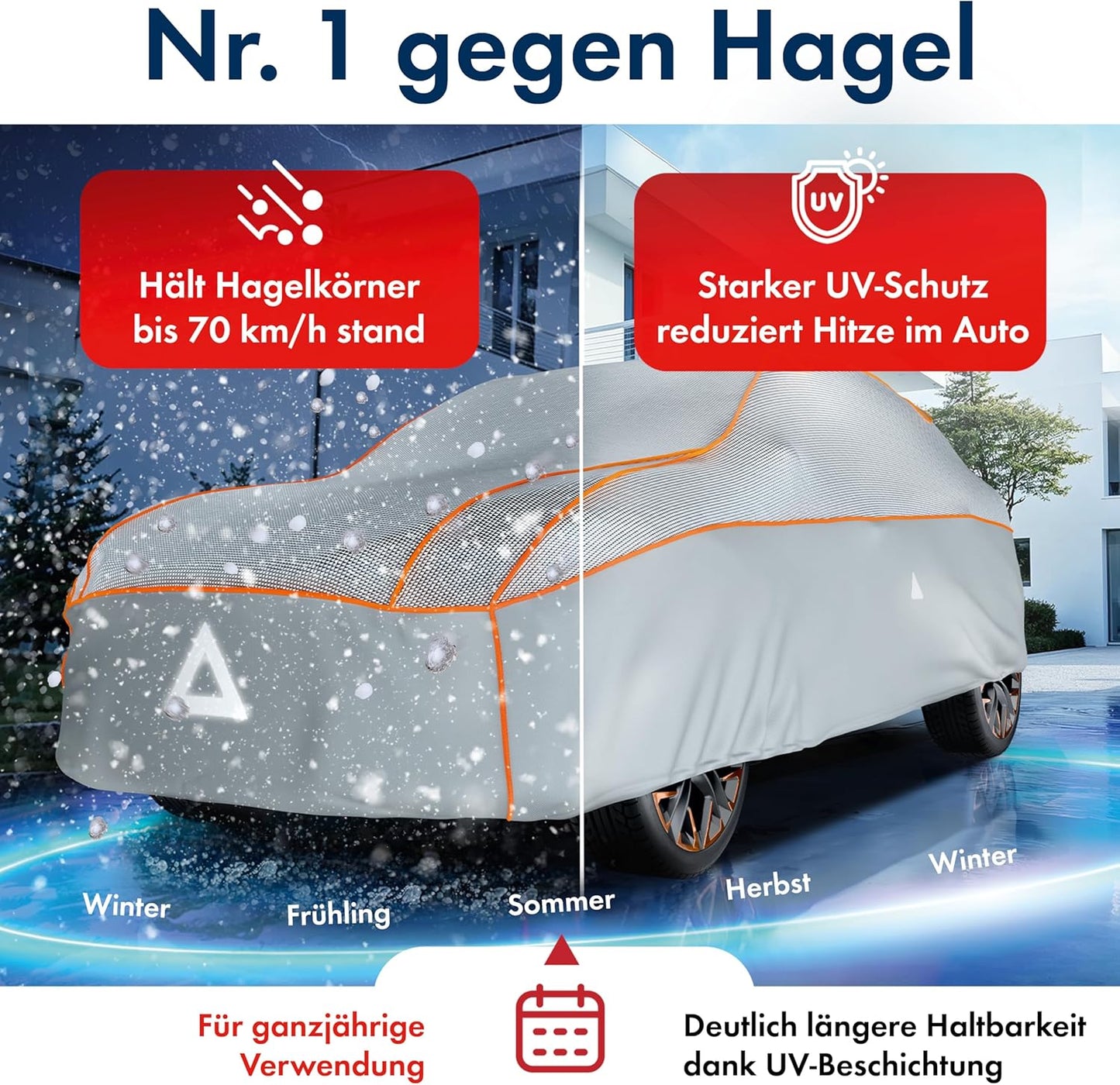 Hagel- & Hitzeschutz Abdeckplane für SUV/VAN, Grösse 7: SUV/VAN 425 - max. 459 cm Länge Silber
