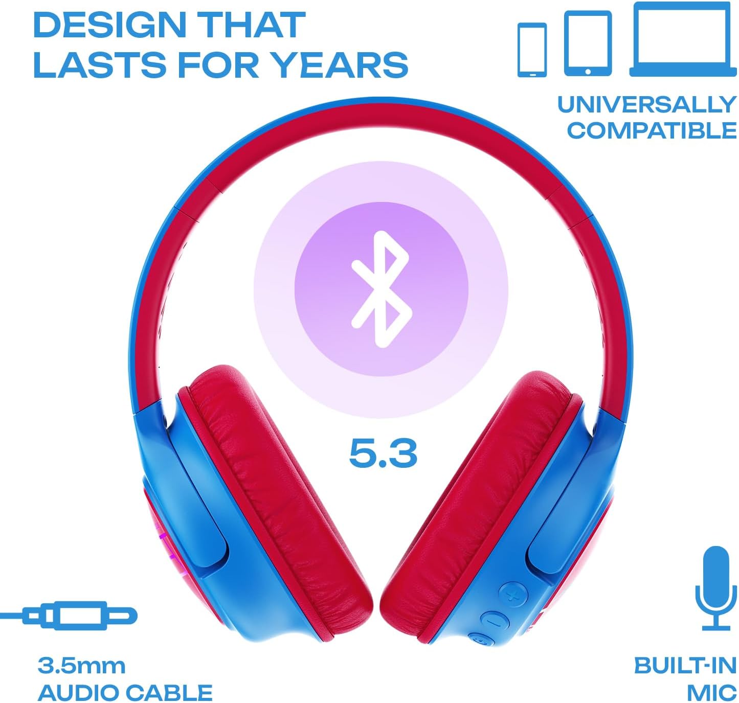 Bobo Bluetooth-Kopfhörer für Kinder, Blau/Rot