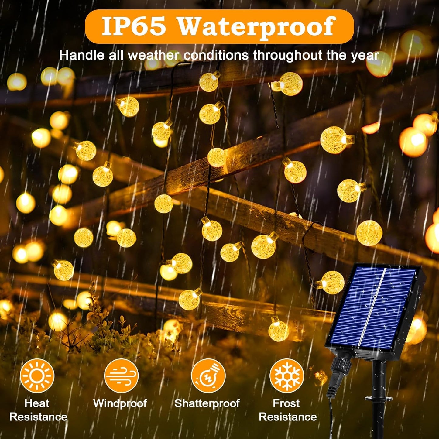 Wetterfeste Solar-Lichterkette, Warmweiss 200LED 24+3M