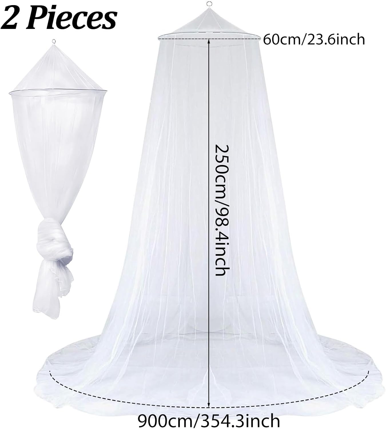 Feinmaschiges Moskitonetz-Set für Betten, H250 x B900 cm (2er Pack) 2