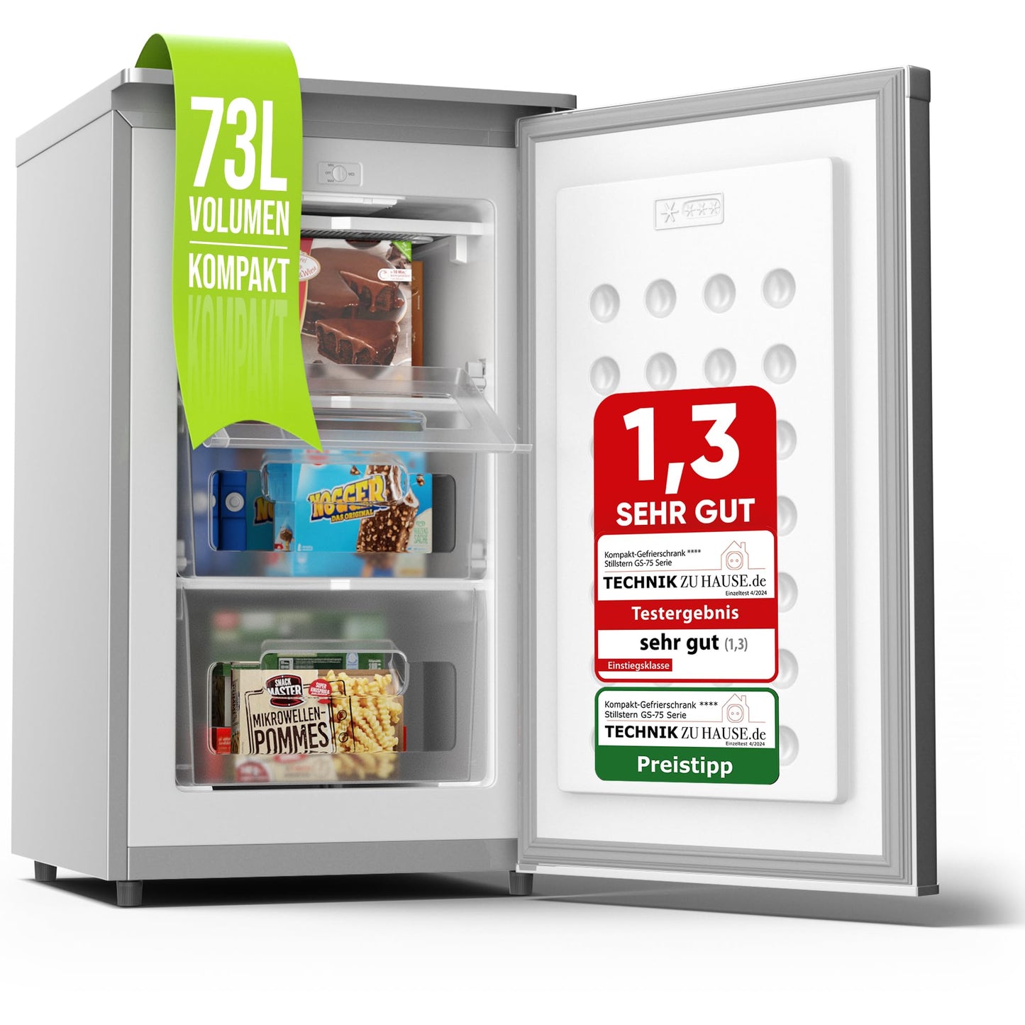 Mini Gefrierschrank mit 3 Fächern (73L), Silber