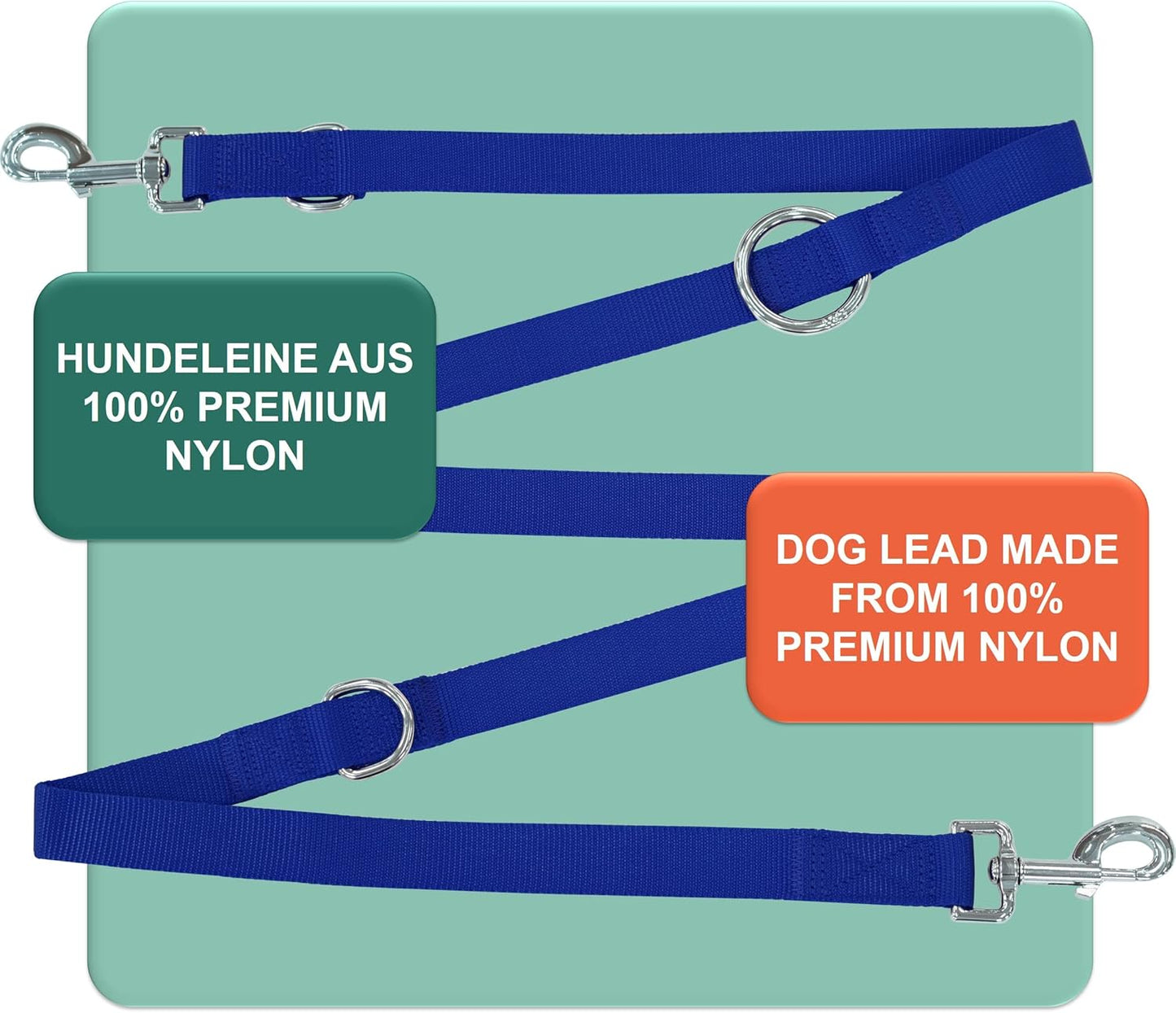 Hundeleine Nylon 3-fach verstellbar, [M] - 2,0 x 200 cm Blau