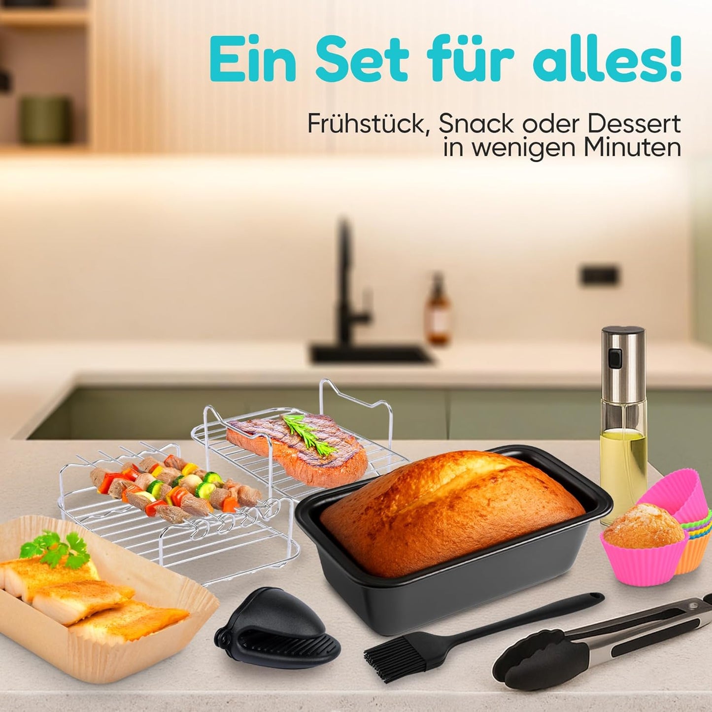13-teiliges Airfryer Zubehör-Set für Ninja Foodi, Rechteckig , 2 Kammern