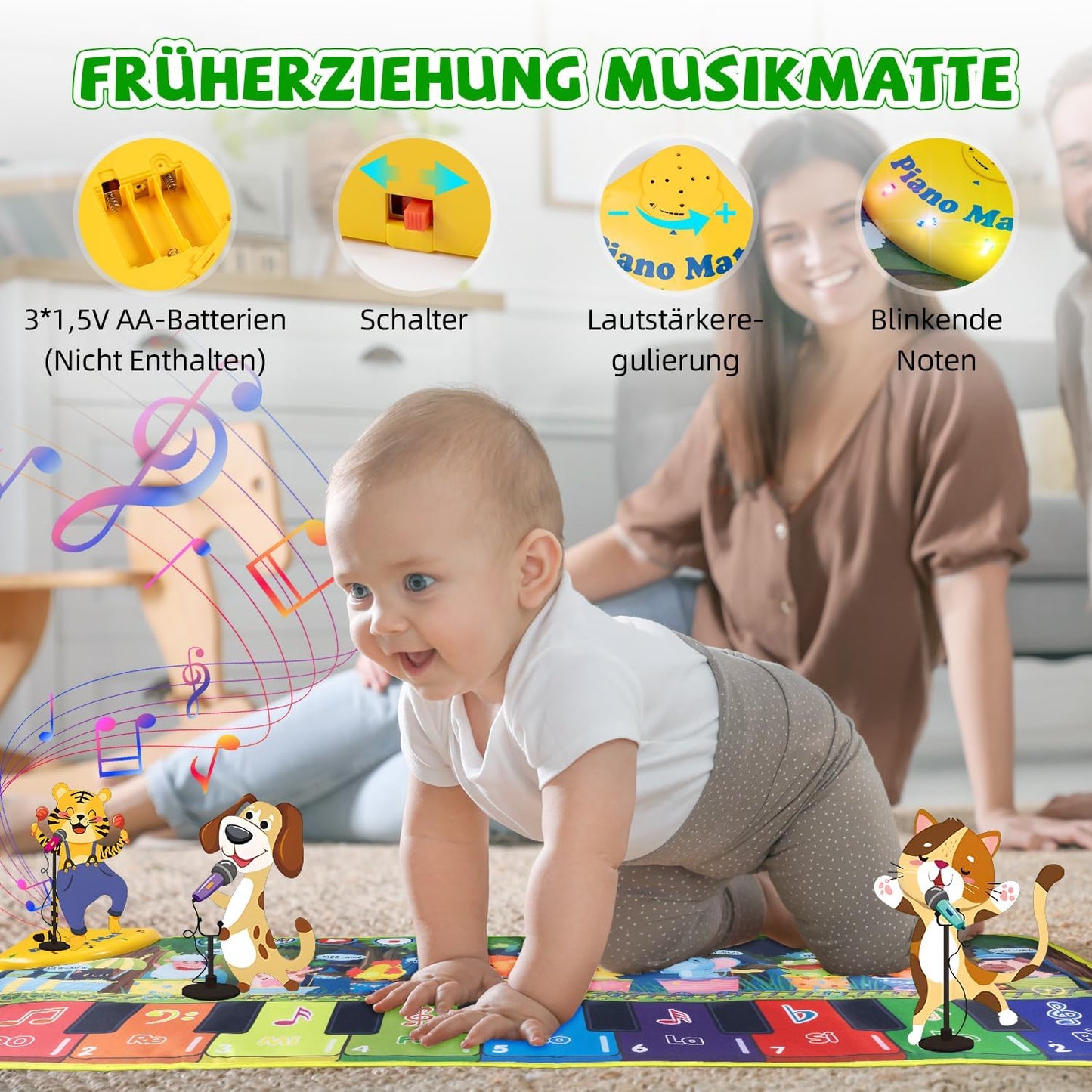 Musikmatte für Kinder mit 19 Liedern und 10 Tiergeräuschen