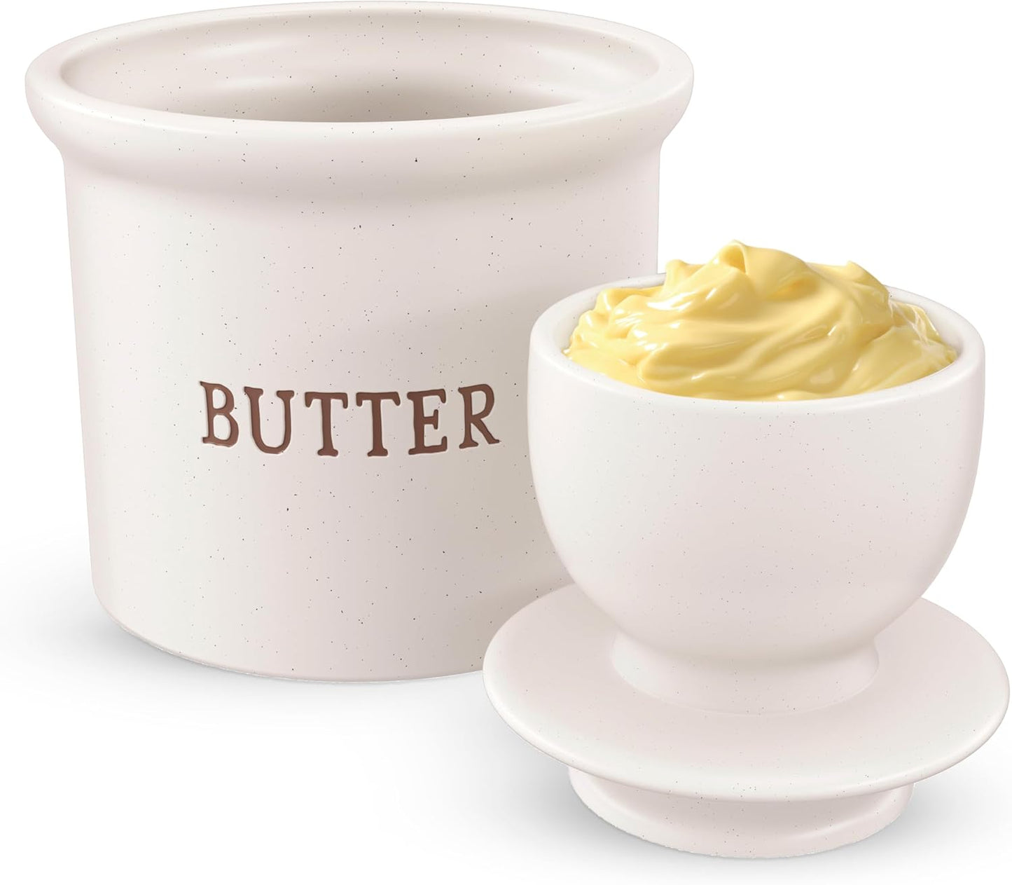 Keramik-Butterbehälter mit Deckel, Matte Oatmeal