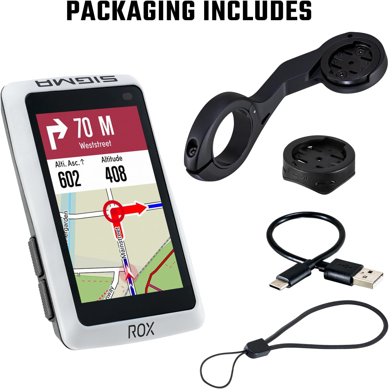ROX 12.1 Evo Fahrradcomputer GPS mit 150 Funktionen & Navi, Weiss, Basic Set