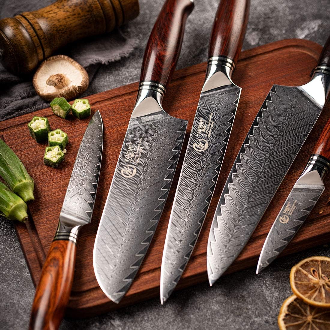 5-teiliges Damast Küchenmesser-Set mit Geschenkbox, Kochmesser Set 5er