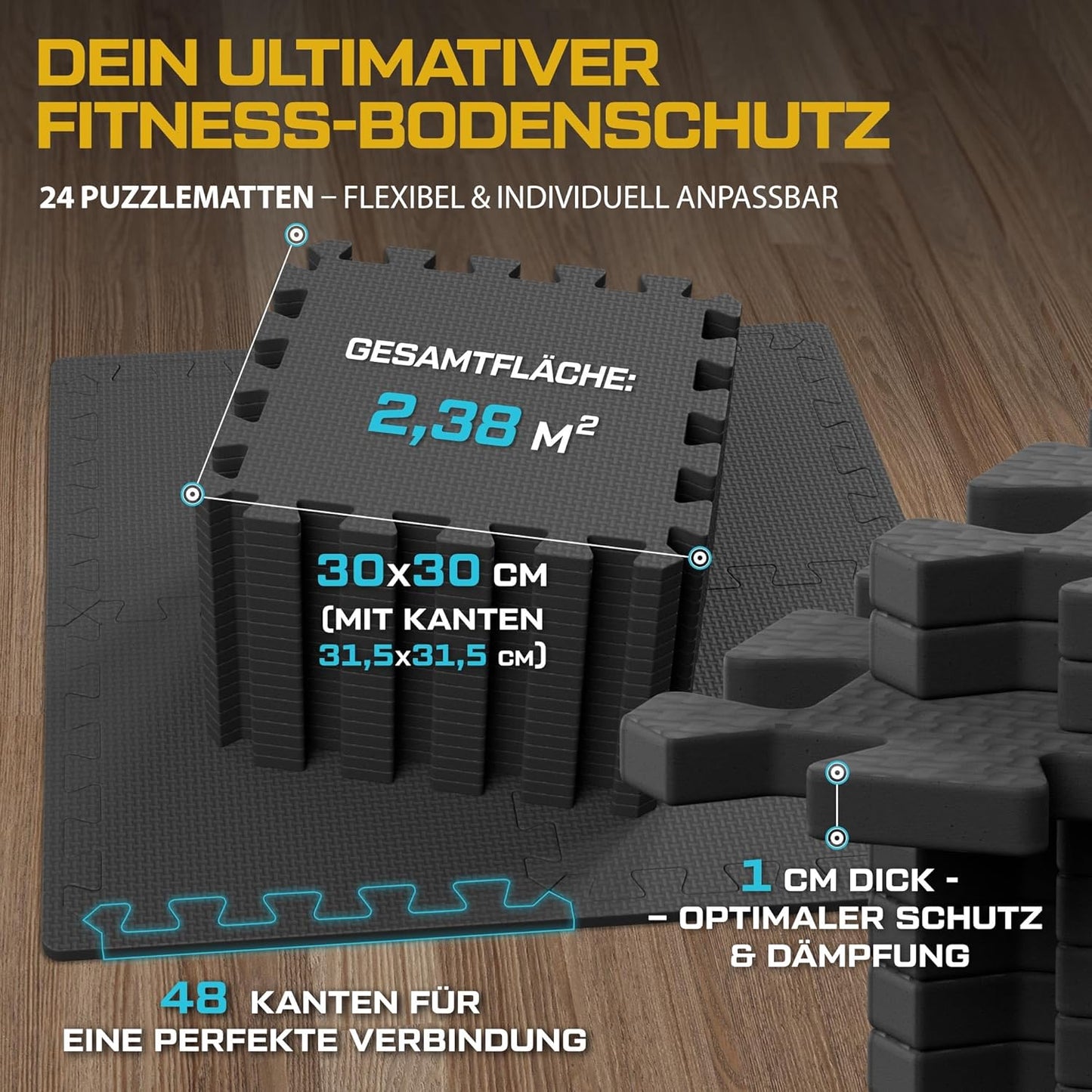 Fitness Puzzlematten-Set, 24 Stück 30 x 30 cm