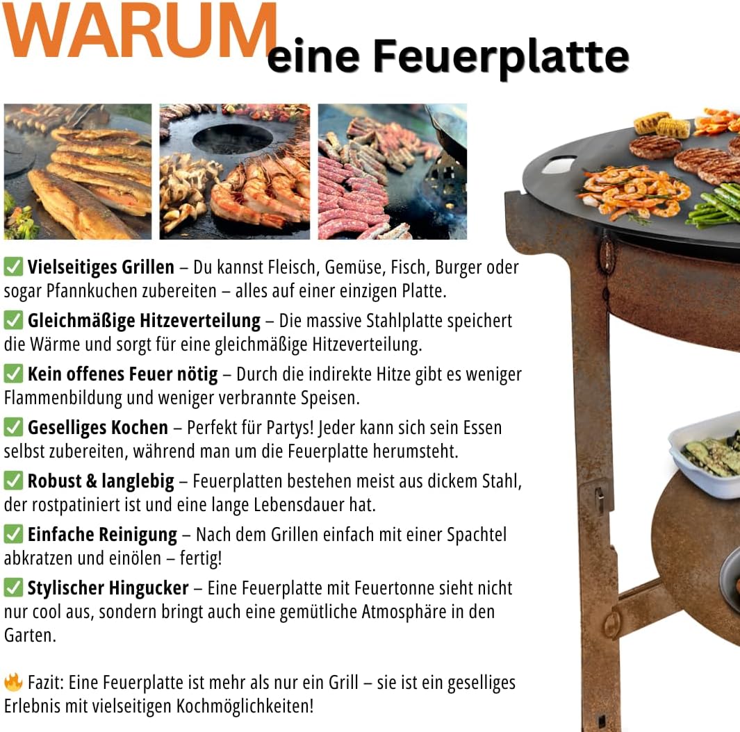 Feuerschale mit Feuerplatte, Feuerschale 55cm mit Feuerplatte 69cm