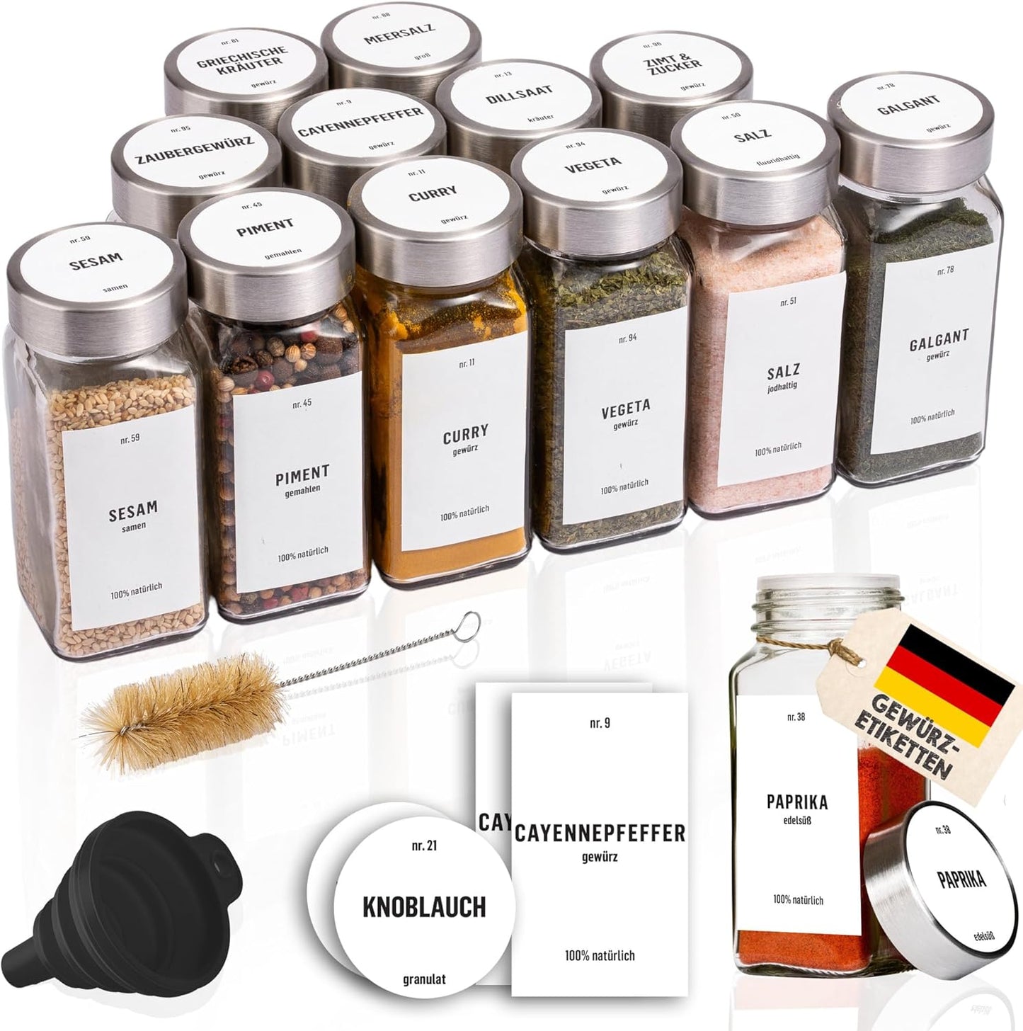 Gewürzgläser-Set mit Schraubkappe, 12er Set - Weiss