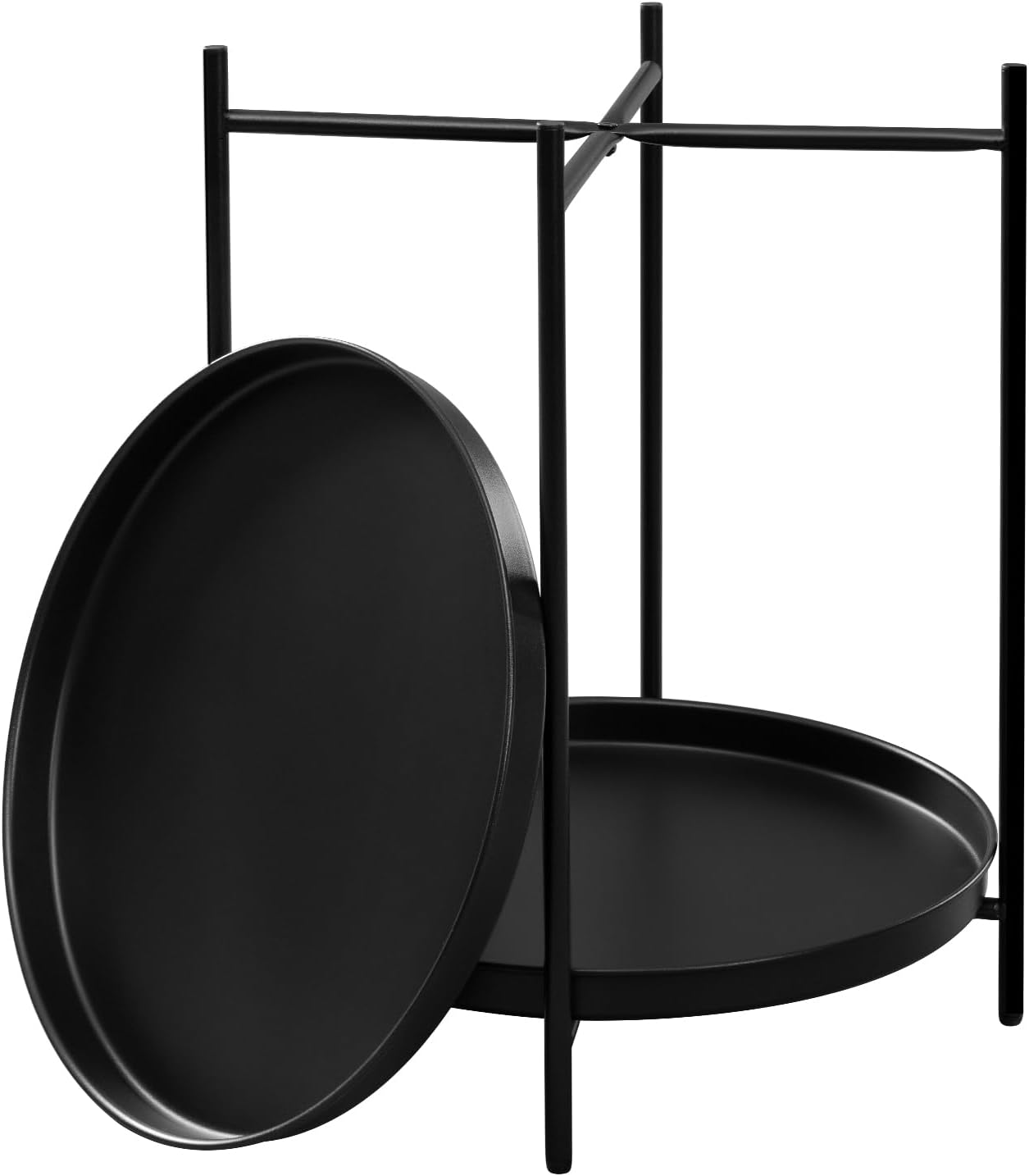 Beistelltisch mit Stauraum und abnehmbaren Tabletts, 44 x 53 cm (φ x H) Schwarz
