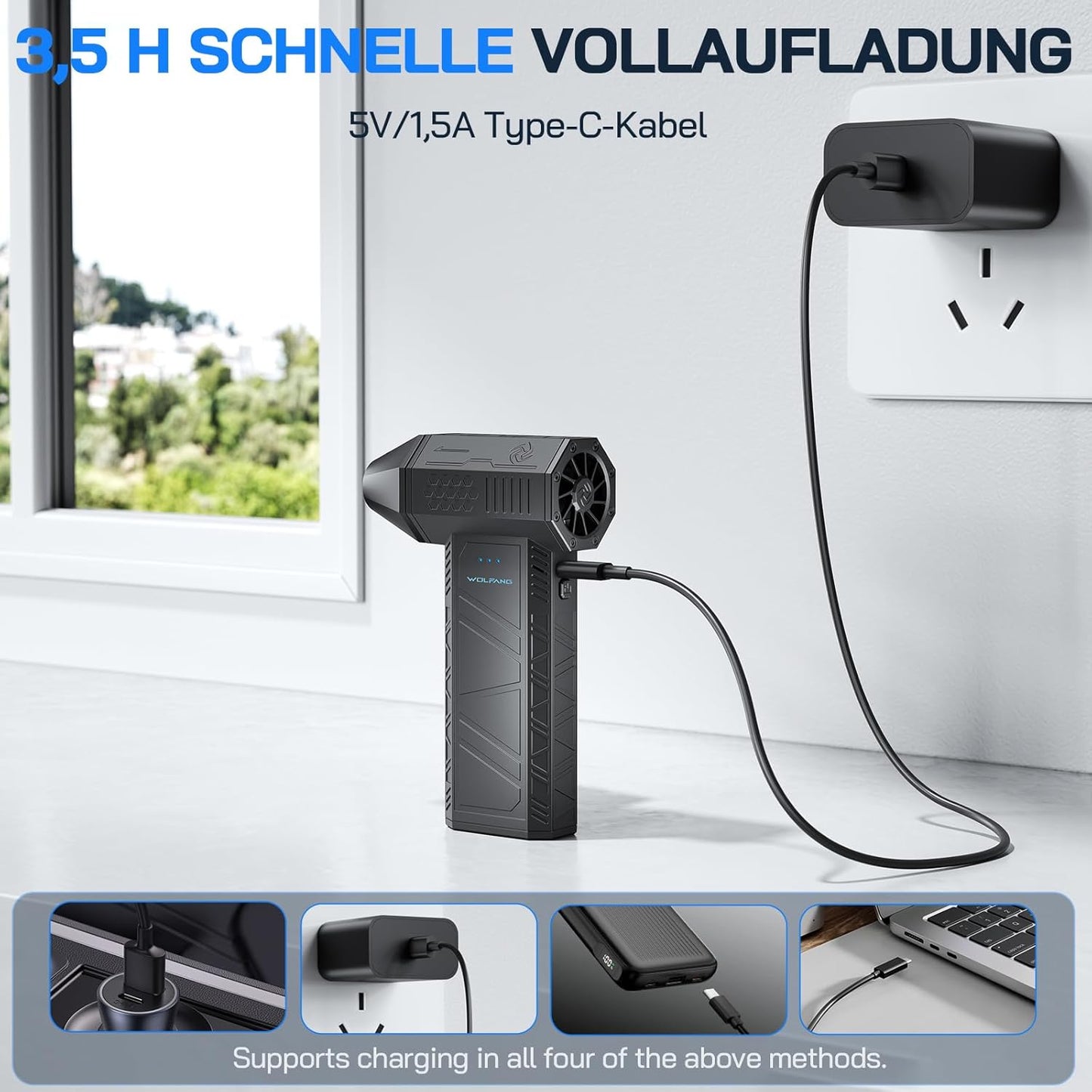 Elektrischer Luftentstauber, kabellos und leistungsstark