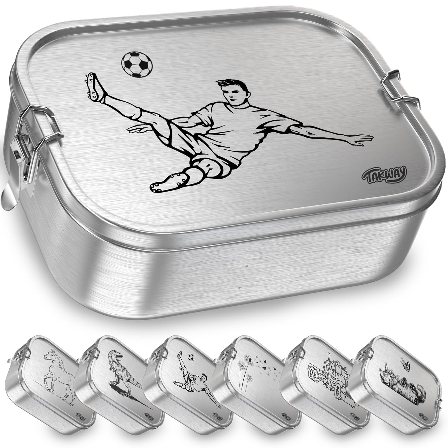 Edelstahl-Brotdose Fussball, Fussball 3-Fächer