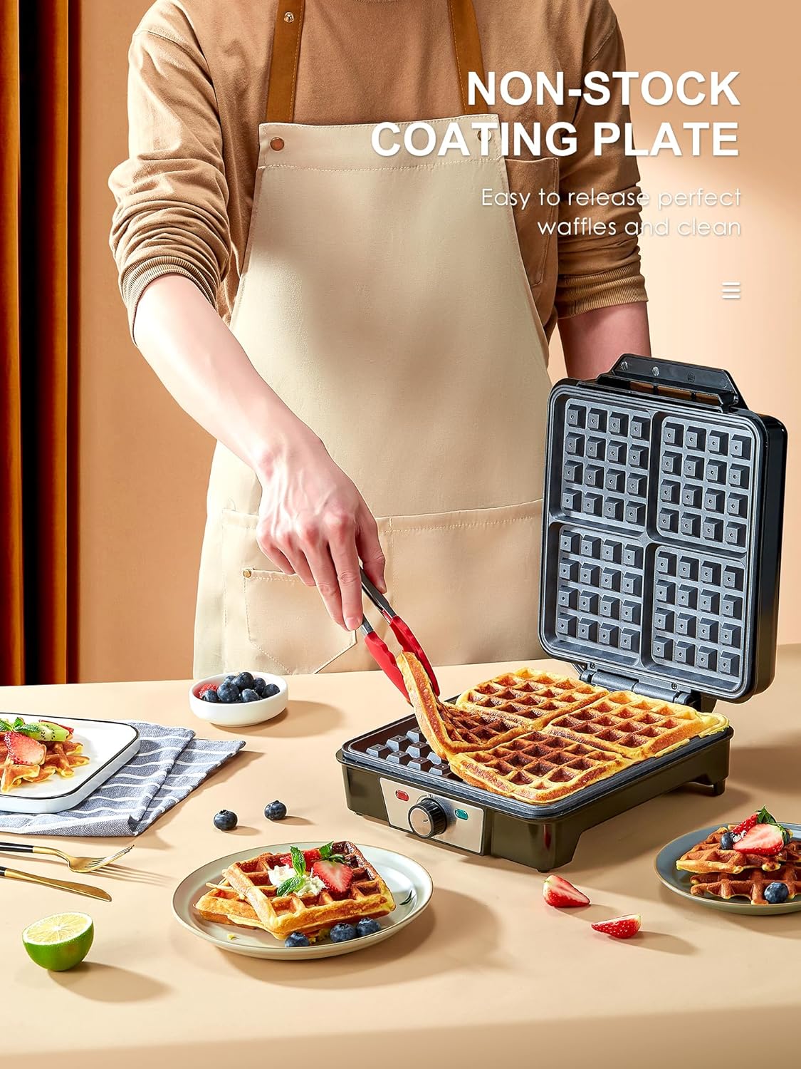 Belgisches Waffeleisen für 4 Waffeln, Schwarz