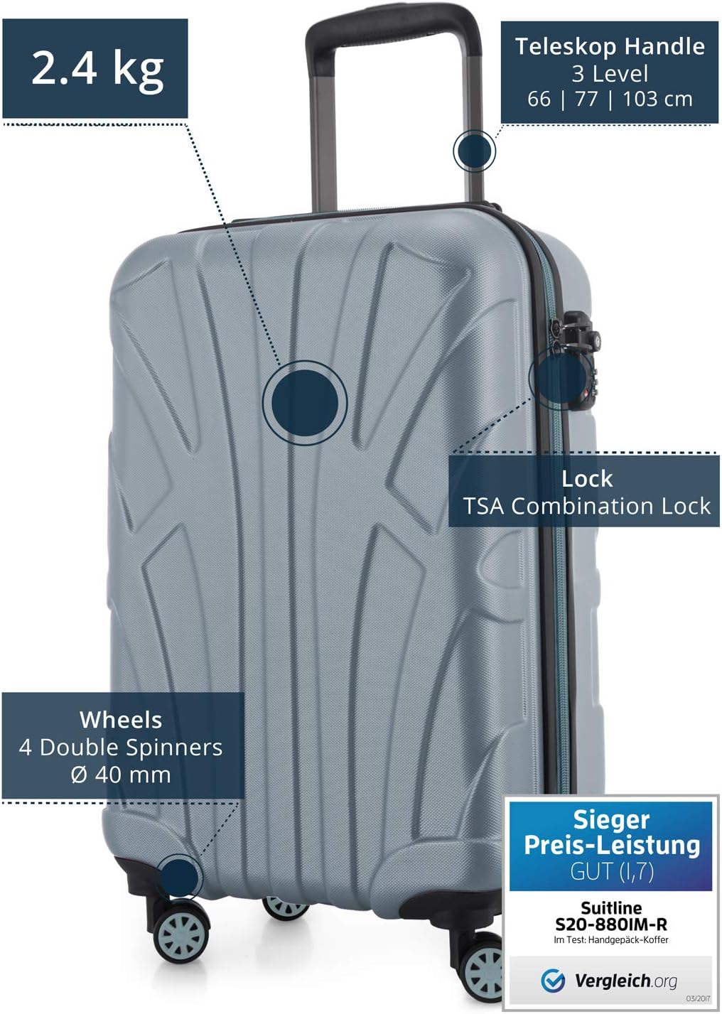 Handgepäck Hartschalen-Koffer, Pool Blue 55 cm